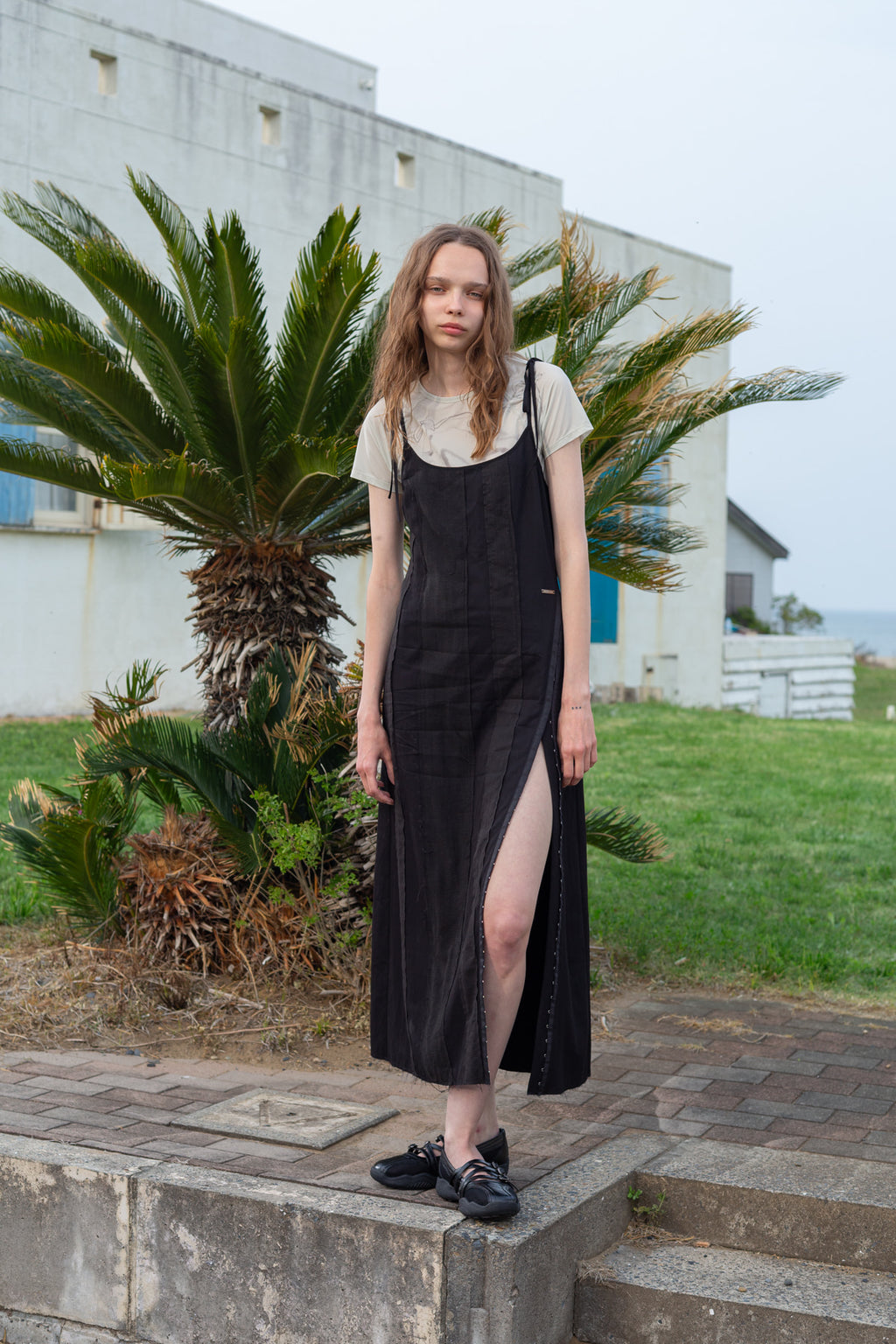 Matin Kim - Hook And Eye Layered Long Dress (Black) product image 15 | TRAB K-Fashion Australia