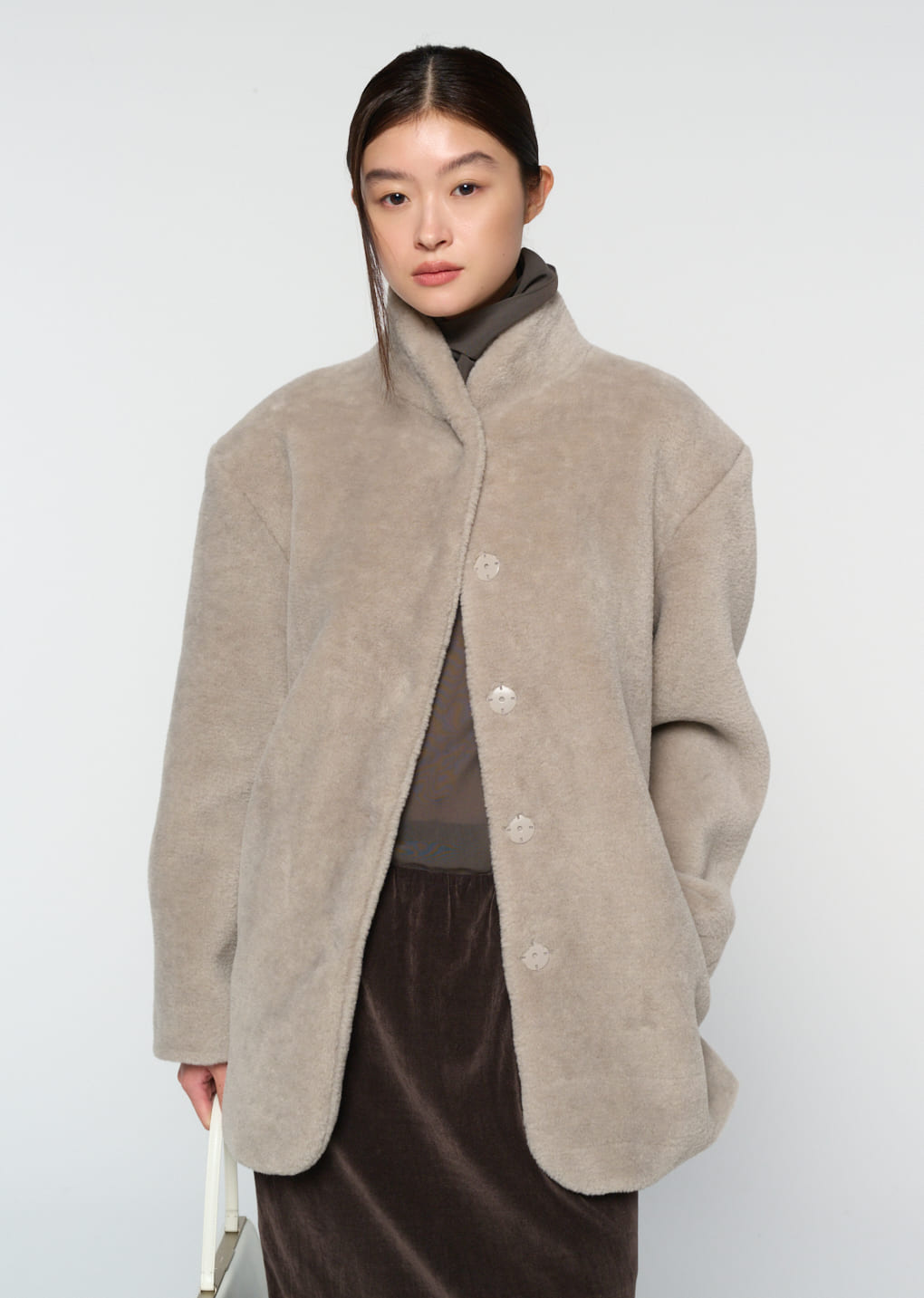 Amomento - shearling mid jacket (Grey) product image 8 | TRAB K-Fashion Australia
