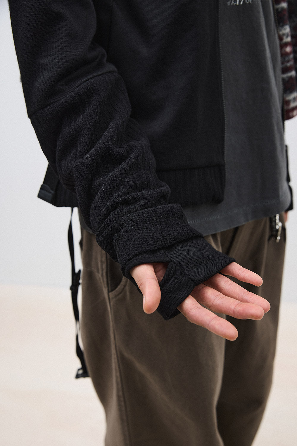 Hatchingroom - Double Sleeve Track Cardigan (Black) product image 6 | TRAB K-Fashion Australia