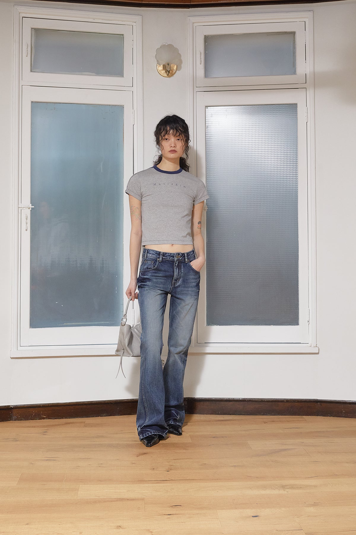 Matin Kim - Color Line Point Logo Crop Top (Grey) product image 8 | TRAB K-Fashion Australia