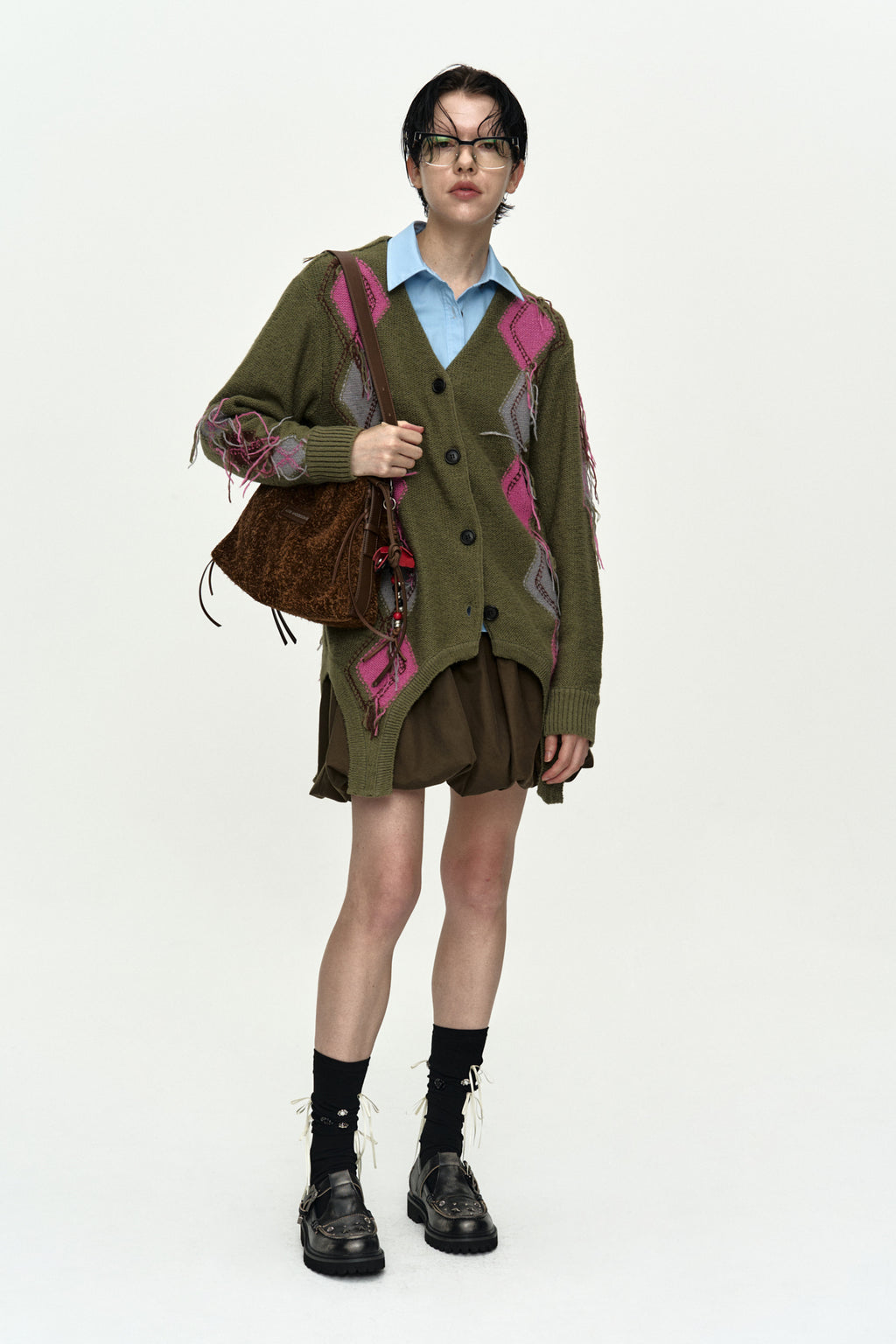 Andersson Bell - Gartered Argyle Cardigan (Khaki) product image 7 | TRAB K-Fashion Australia