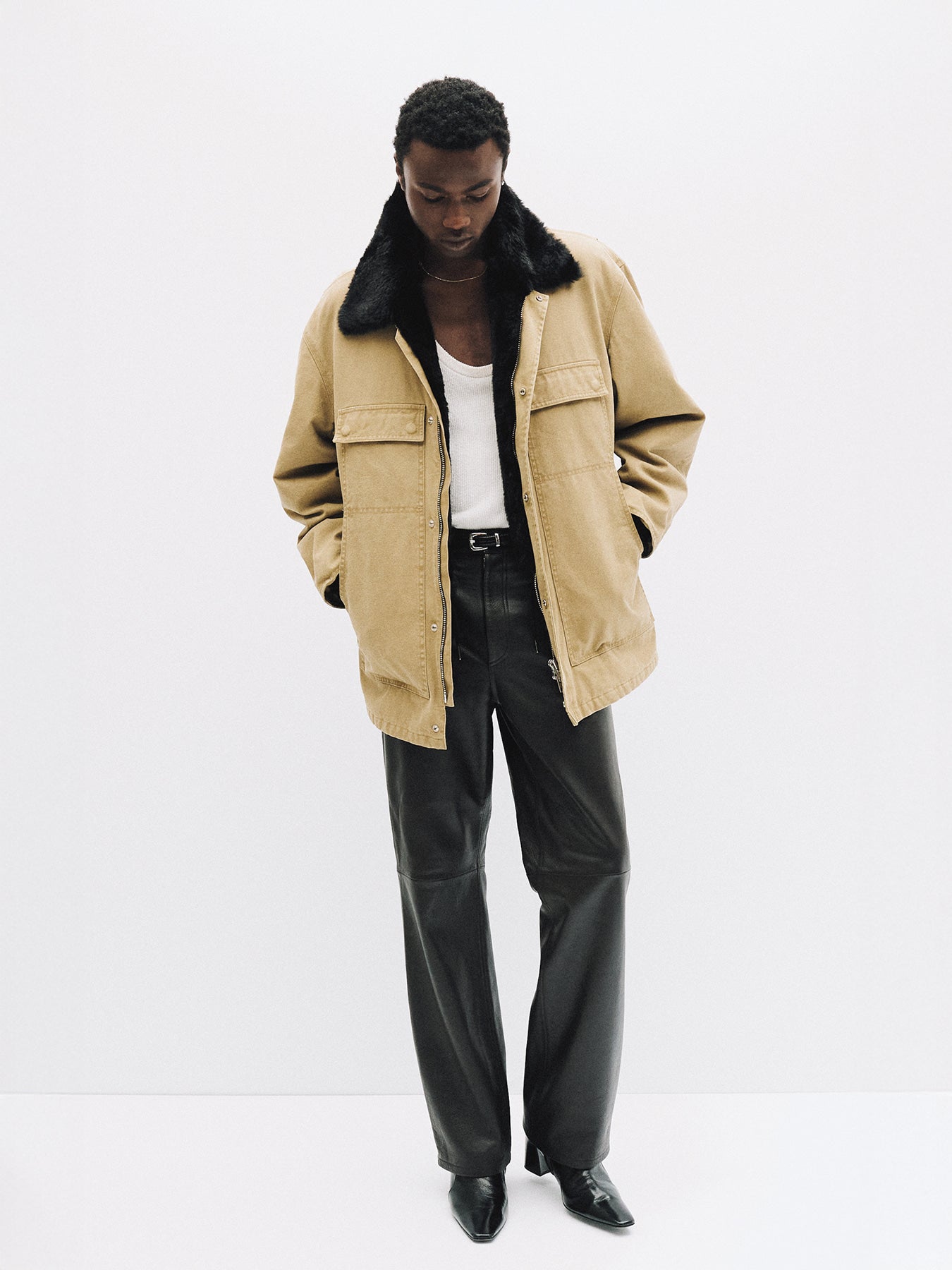 Tonywack - Fur Trimmed Garment Washed Chore Jacket (Beige) product image 7 | TRAB K-Fashion Australia