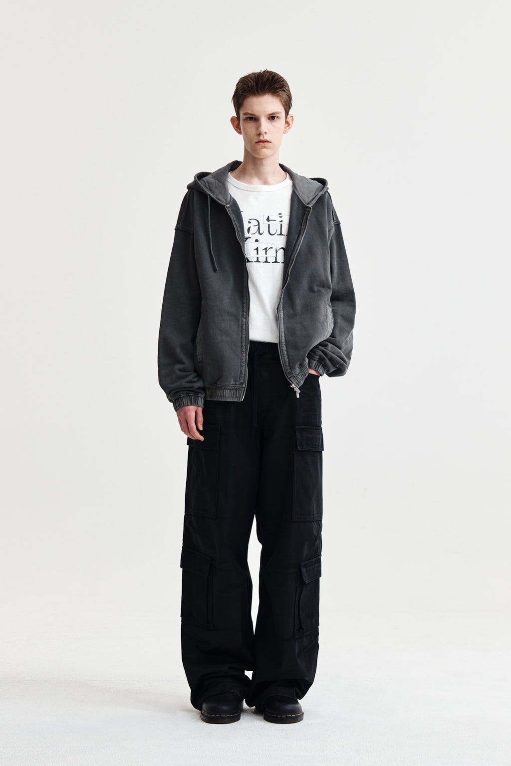 Matin Kim - Back Logo Pigment Dyed Zip Up Hoody (Charcoal) product image 8 | TRAB K-Fashion Australia