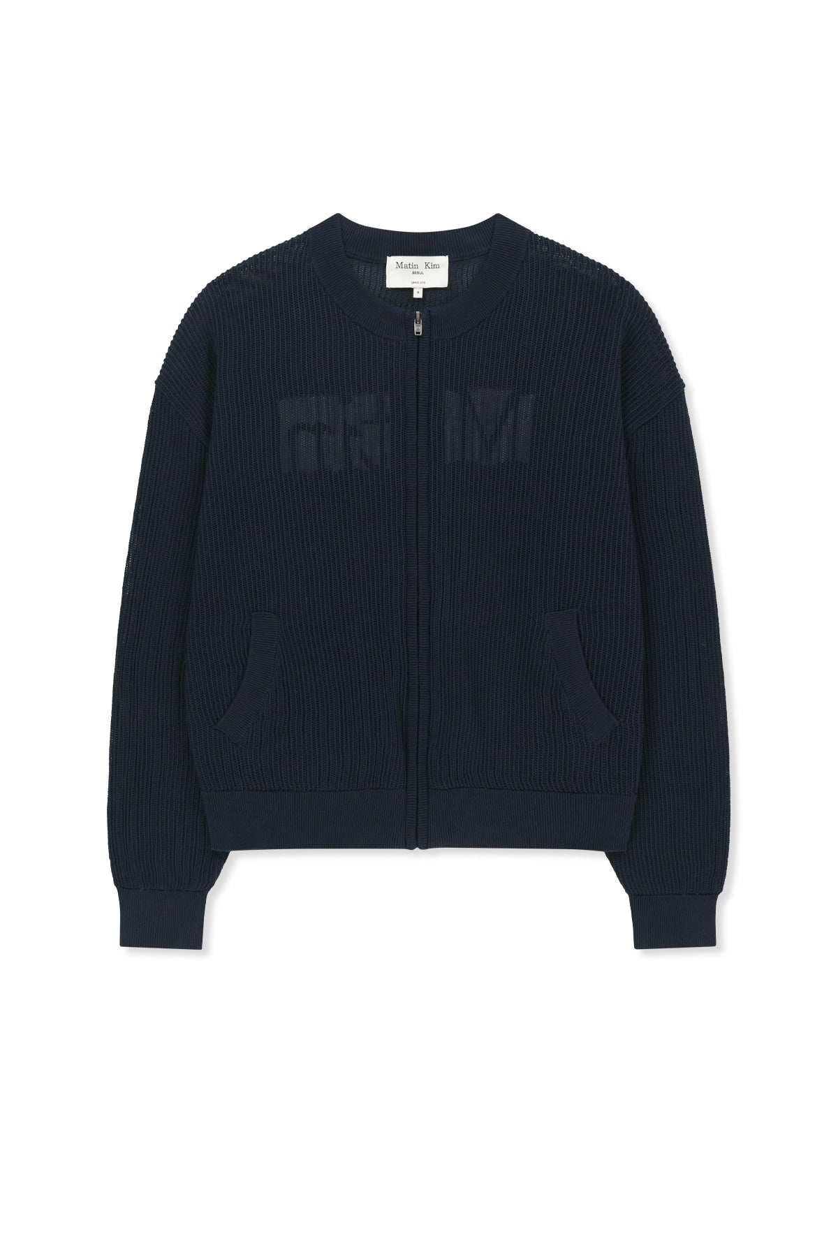 Matin Kim - Back Logo Jacquard Mesh Knit Zip Up (Navy) product image 2 | TRAB K-Fashion Australia