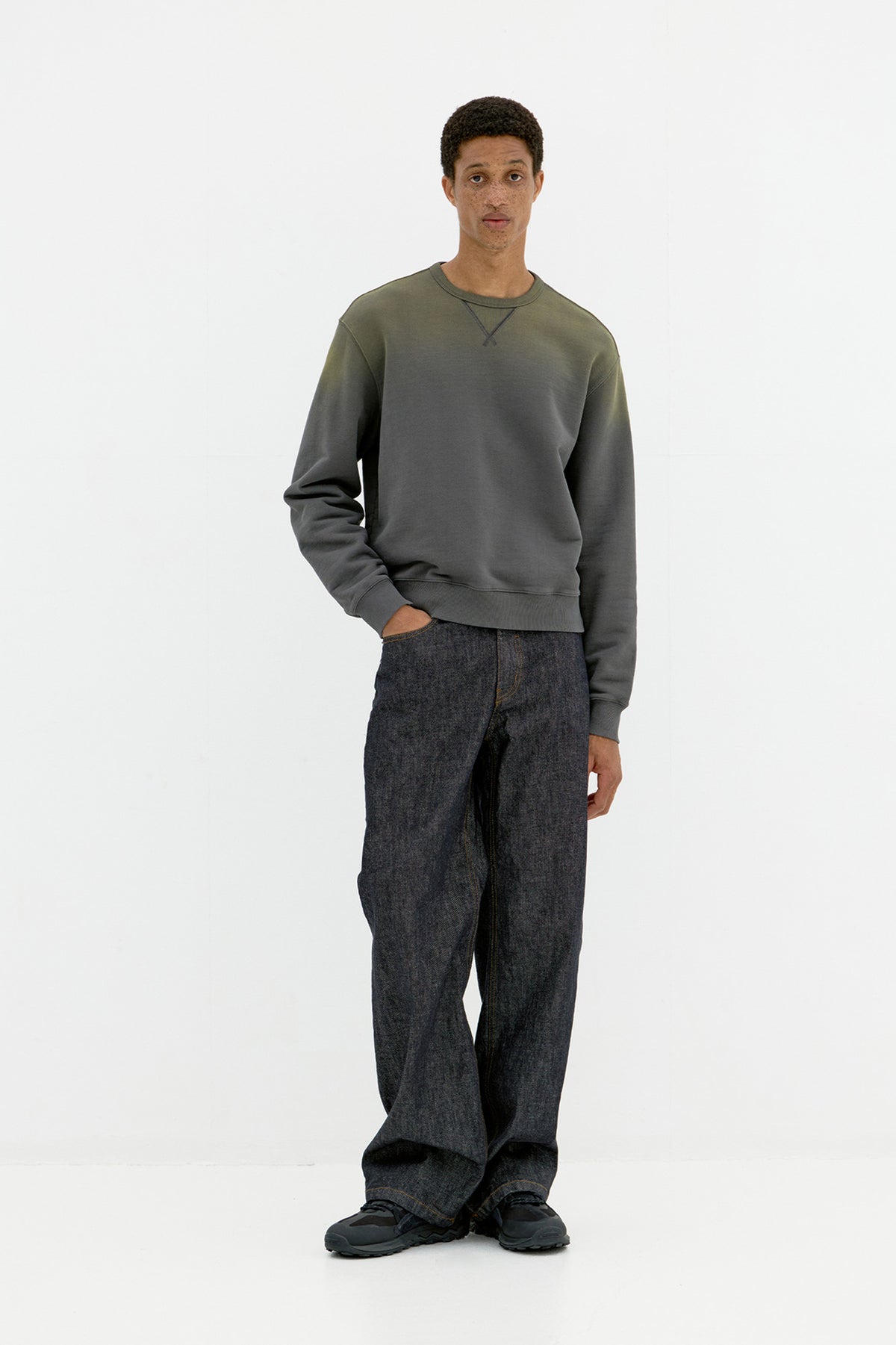 Coor - Panelled Crewneck Sweatshirt (Grayish Khaki) product image 2 | TRAB K-Fashion Australia
