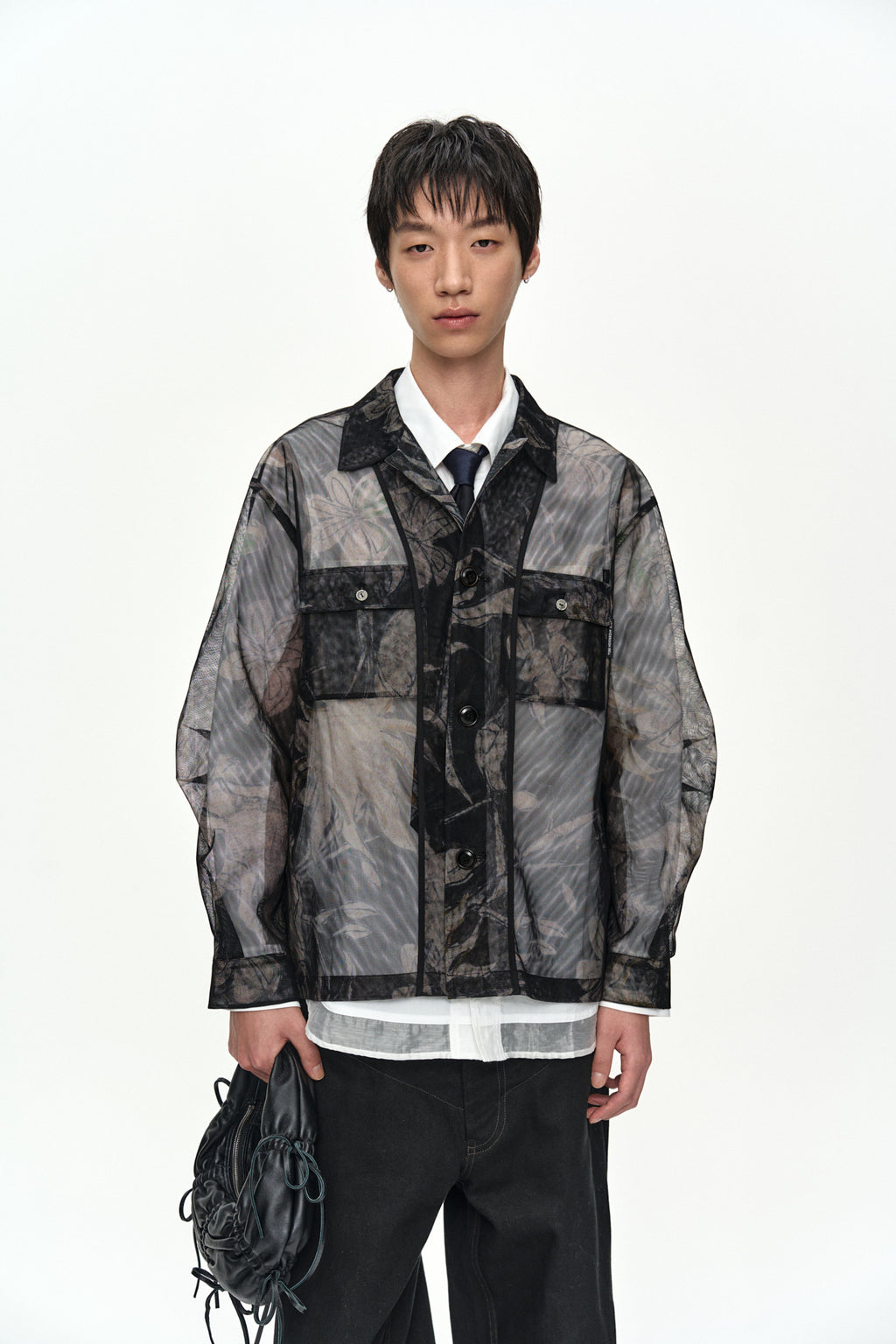 Andersson Bell - Karim Sheer Flower Printed Over Shirt (Black/Beige) product image 4 | TRAB K-Fashion Australia
