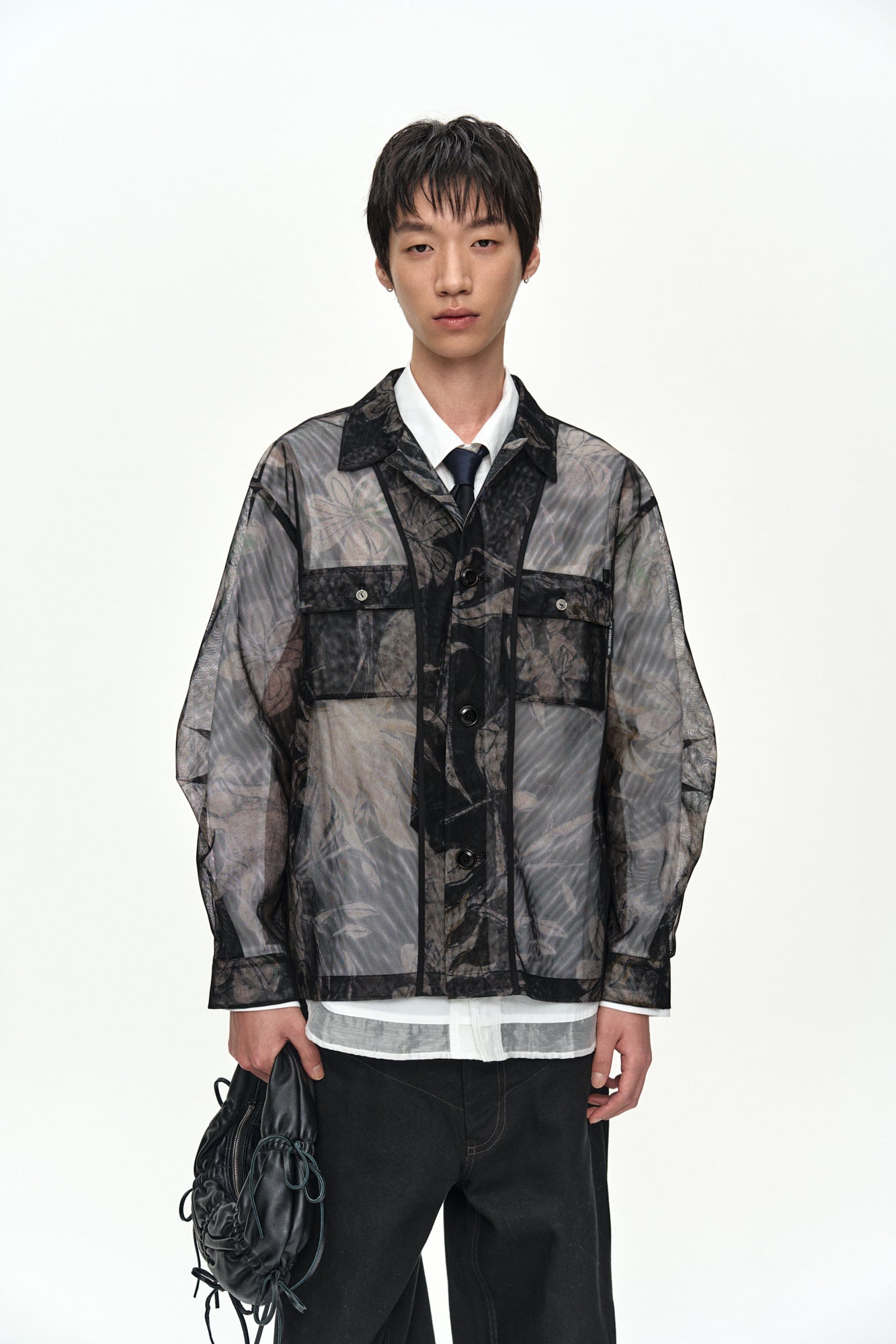 Andersson Bell - Karim Sheer Flower Printed Over Shirt (Black/Beige) product image 4 | TRAB K-Fashion Australia