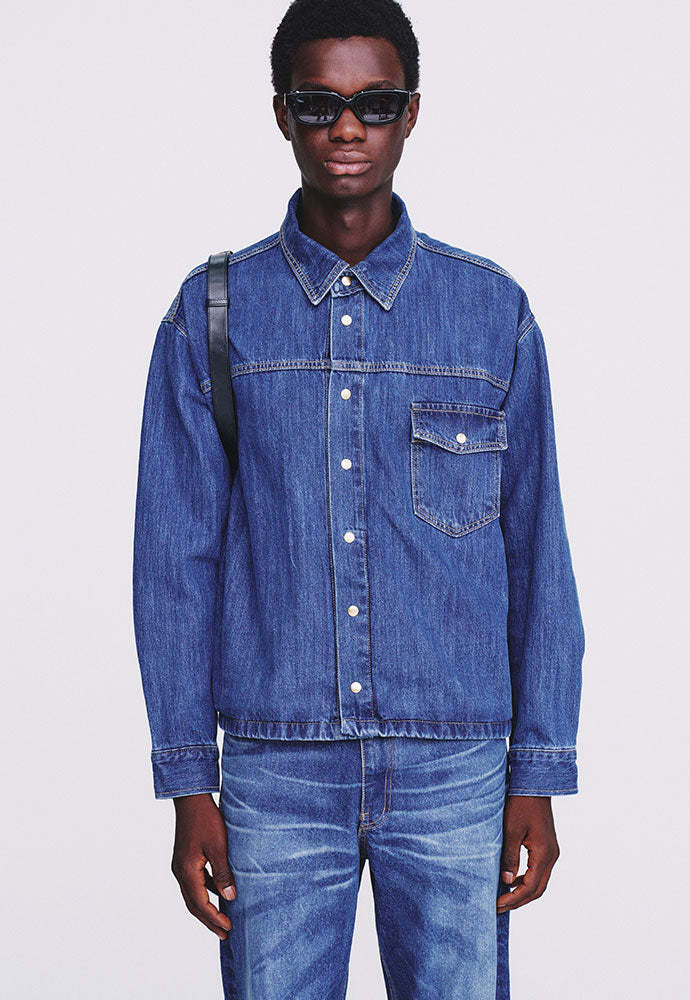 Tonywack - One Pocket Cropped Denim Blouson (Mid Blue) product image 6 | TRAB K-Fashion Australia
