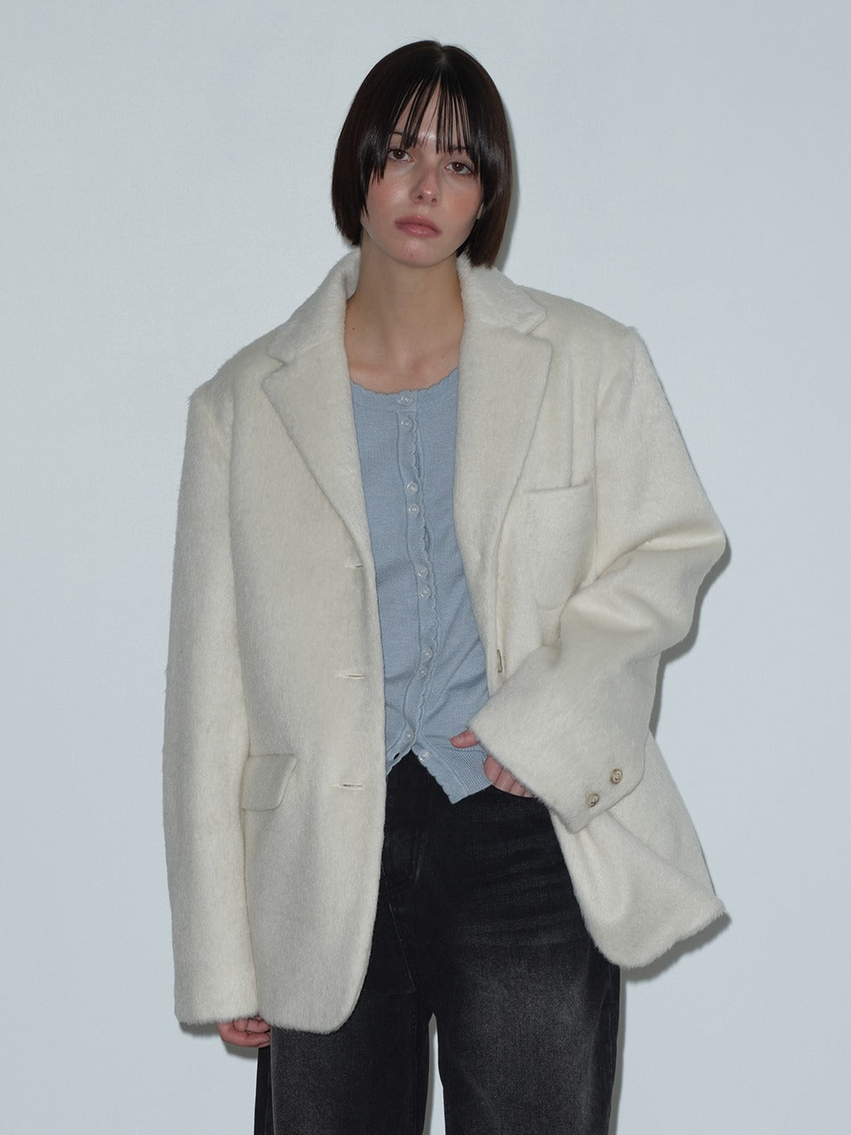 Margarin Fingers - Hairy Wool Jacket (Ivory) product image 1 | TRAB K-Fashion Australia