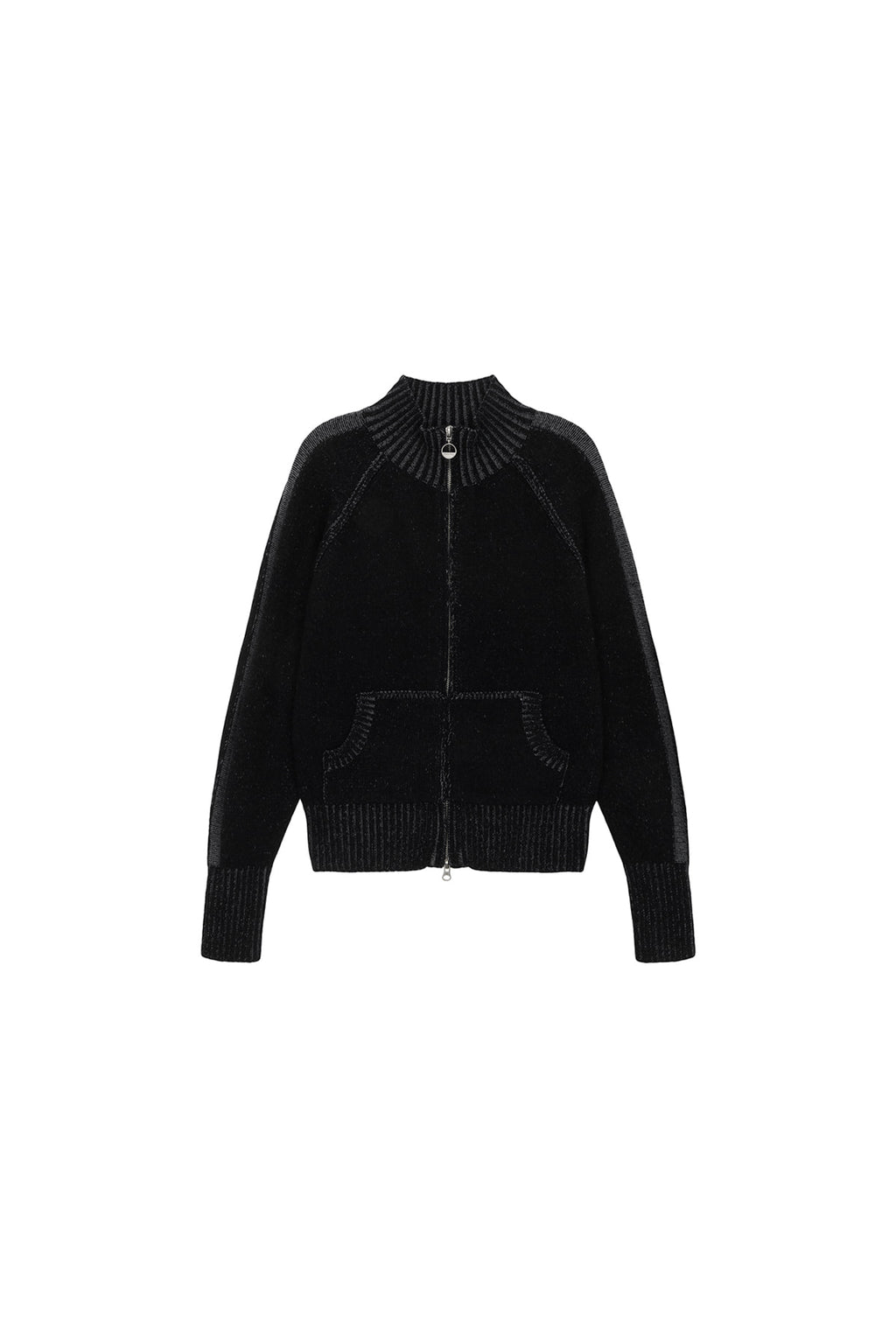 Matin Kim - Two Tone Mixed Knit Zip Up (Black) product image 1 | TRAB K-Fashion Australia