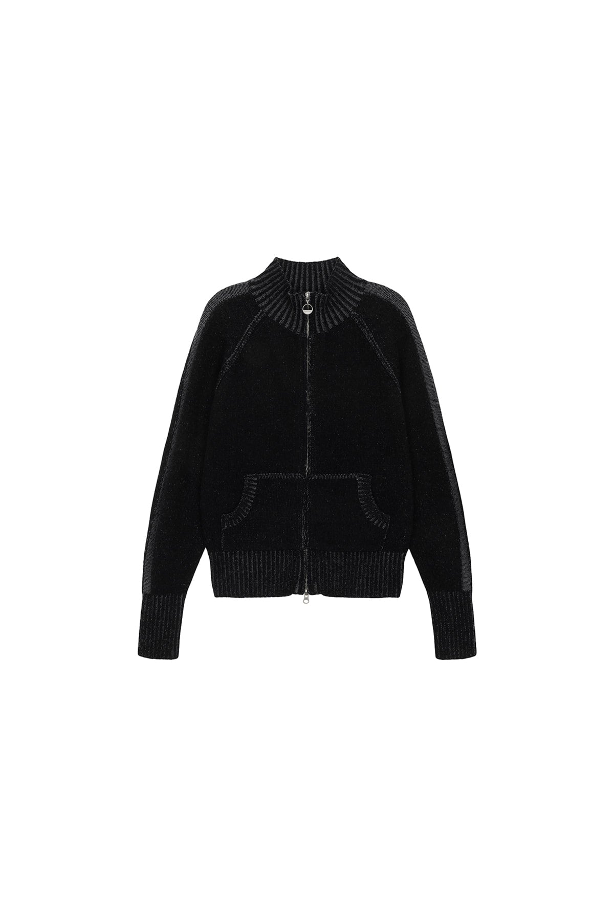 Matin Kim - Two Tone Mixed Knit Zip Up (Black) product image 1 | TRAB K-Fashion Australia