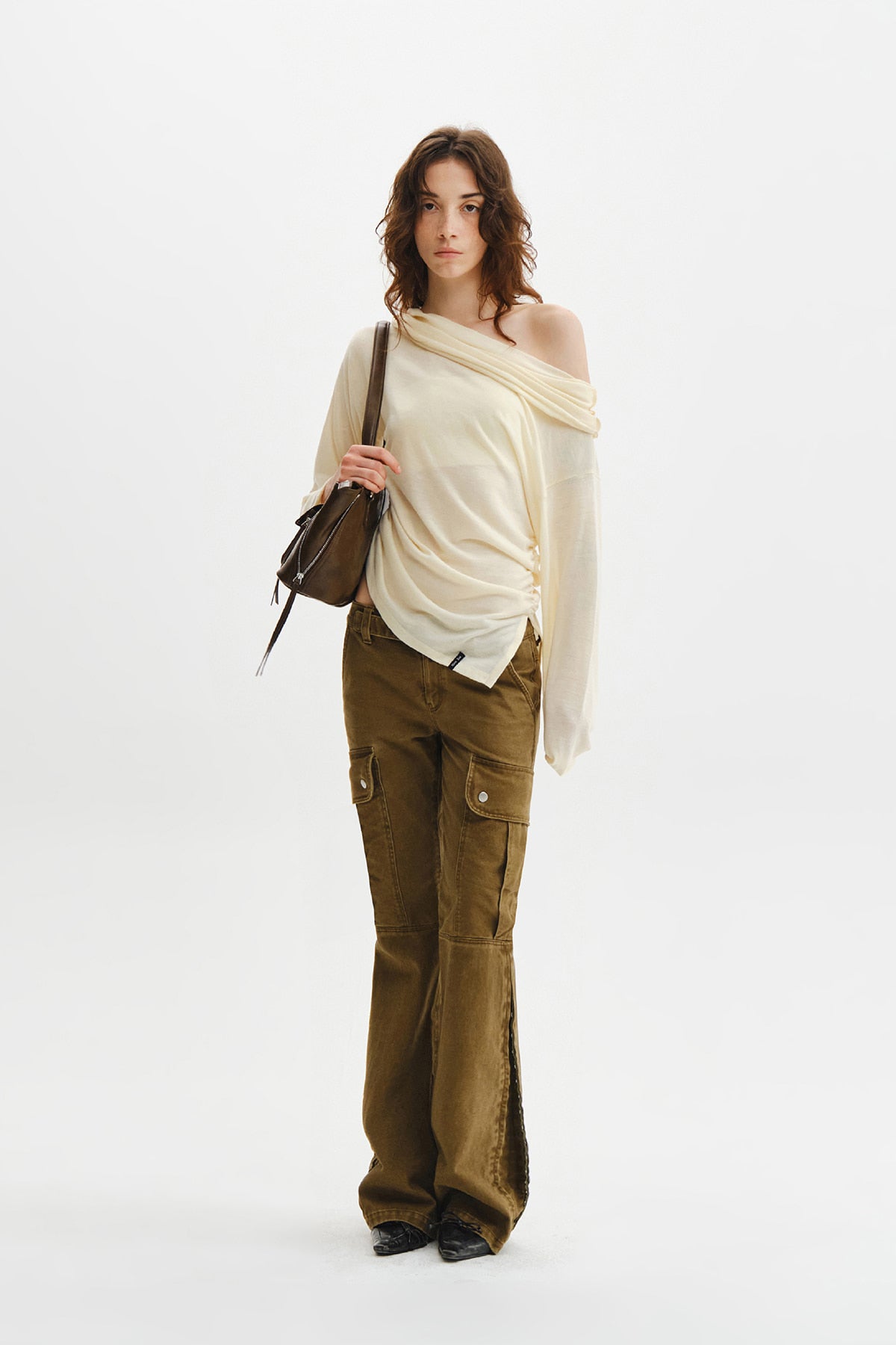 Matin Kim - Asymmetric Side Shirring Top (Light Beige) product image 12 | TRAB K-Fashion Australia