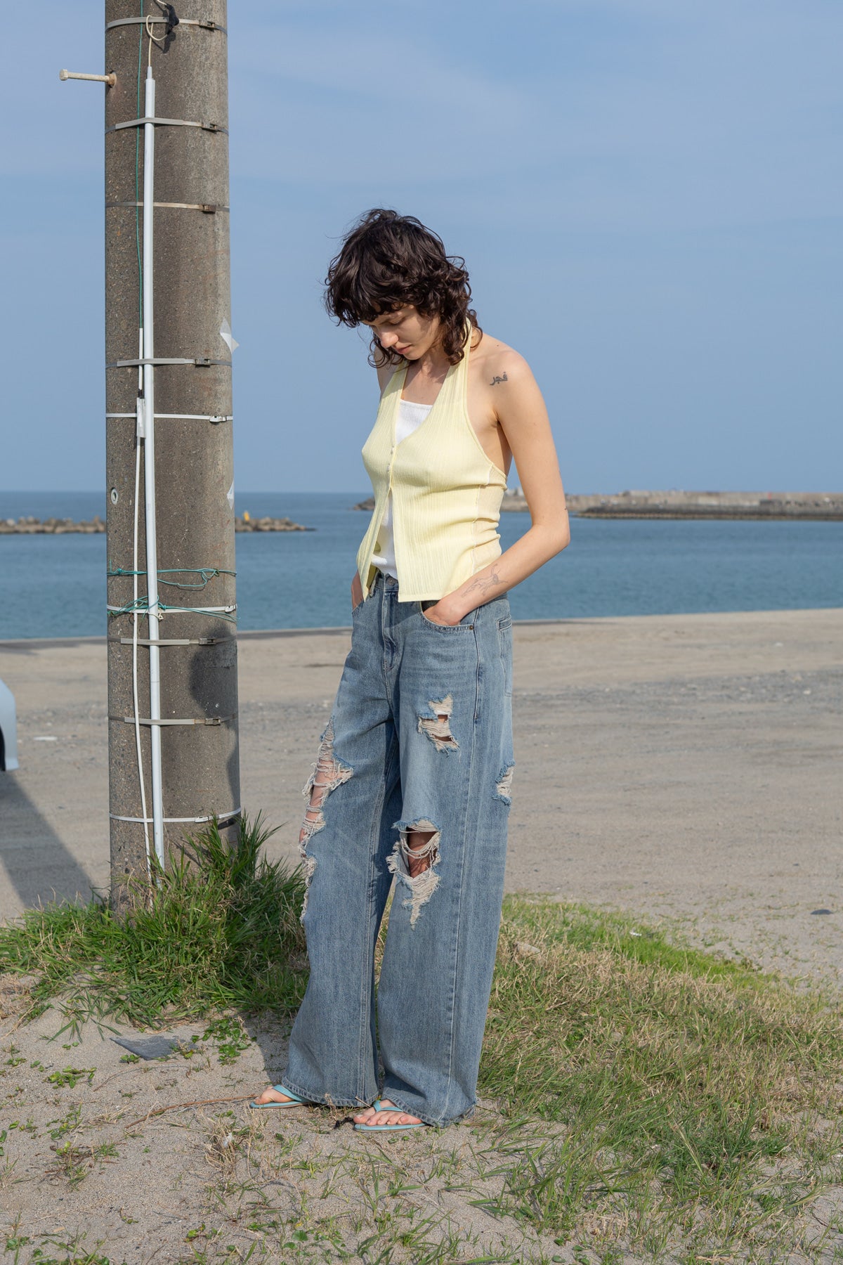 Matin Kim - Layered Button Halter Neck Top (Light Yellow) product image 9 | TRAB K-Fashion Australia