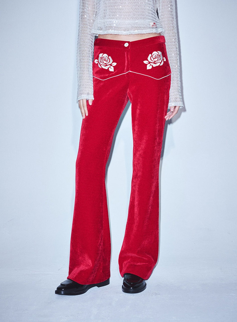 Mardi Mercredi - Velvet Flare Pants Rose (Red Ivory) product image 1 | TRAB K-Fashion Australia