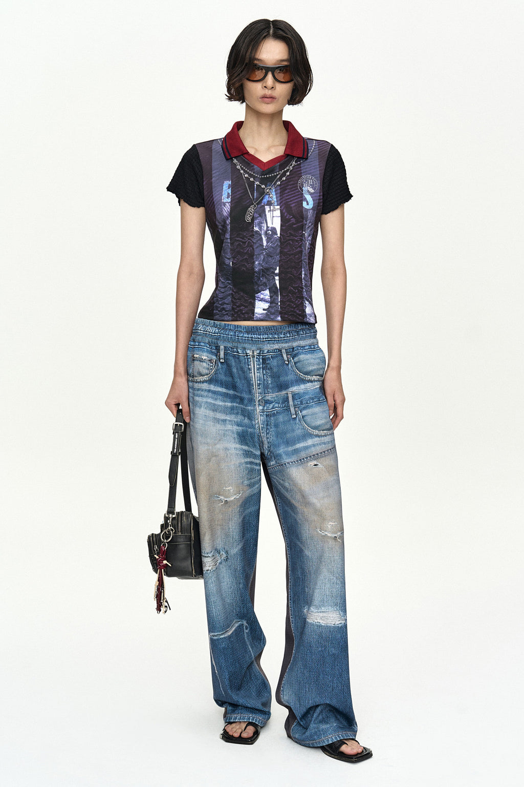 Andersson Bell - Vintage Printed Collar Top (Navy/Wine) product image 8 | TRAB K-Fashion Australia