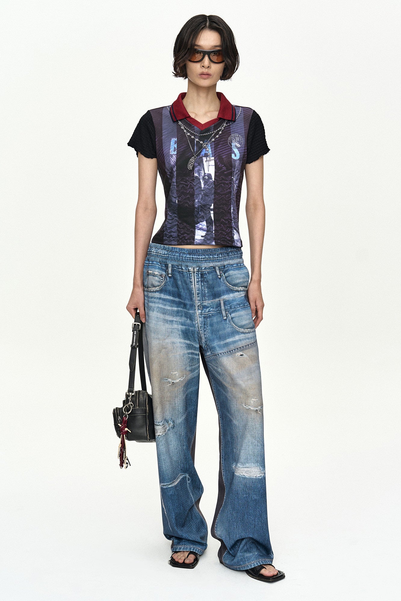 Andersson Bell - Vintage Printed Collar Top (Navy/Wine) product image 8 | TRAB K-Fashion Australia