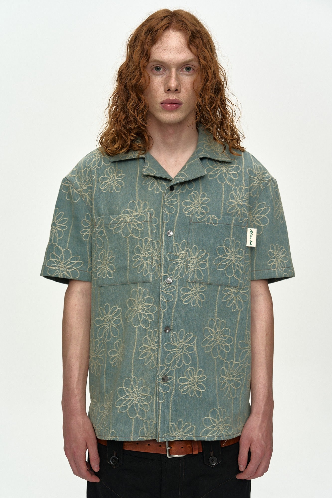 Andersson Bell - Flower Embroidery Open Collar Shirt (Blue) product image 1 | TRAB K-Fashion Australia
