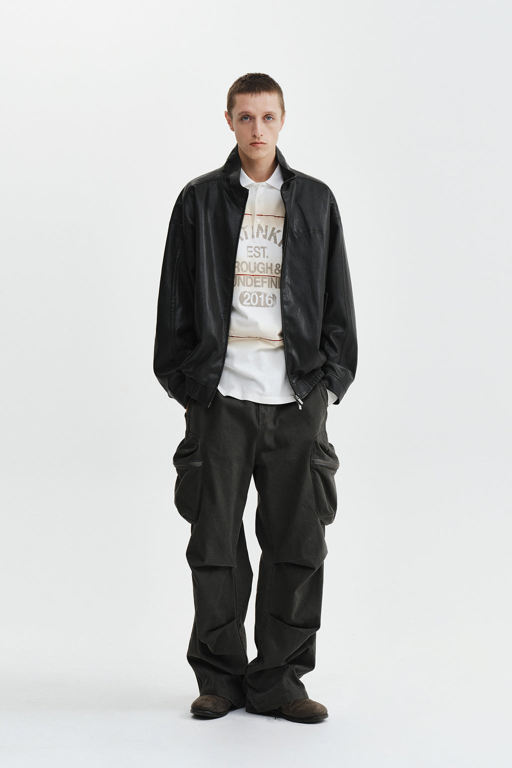Matin Kim - Small Logo Faux Leather High Neck Jumper (Dark Brown) product image 12 | TRAB K-Fashion Australia