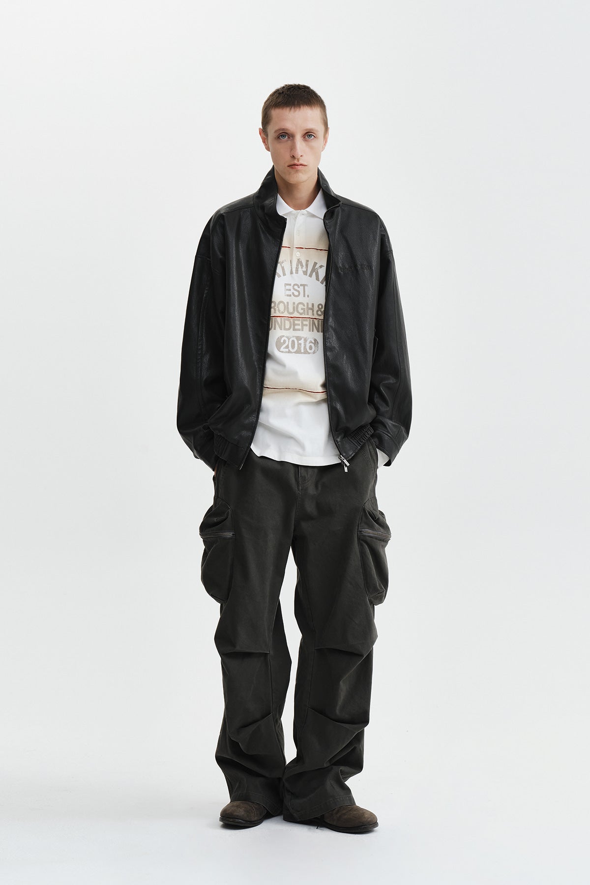 Matin Kim - Small Logo Faux Leather High Neck Jumper (Dark Brown) product image 12 | TRAB K-Fashion Australia