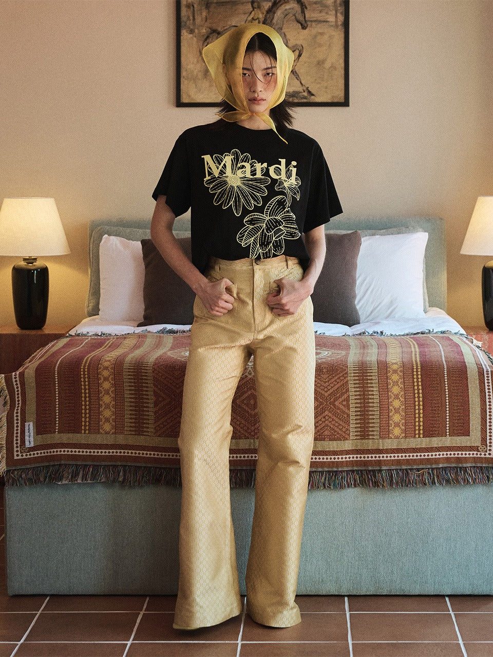 Mardi Mercredi - Flare Pants Flower Jacquard (Yellow) product image 1 | TRAB K-Fashion Australia