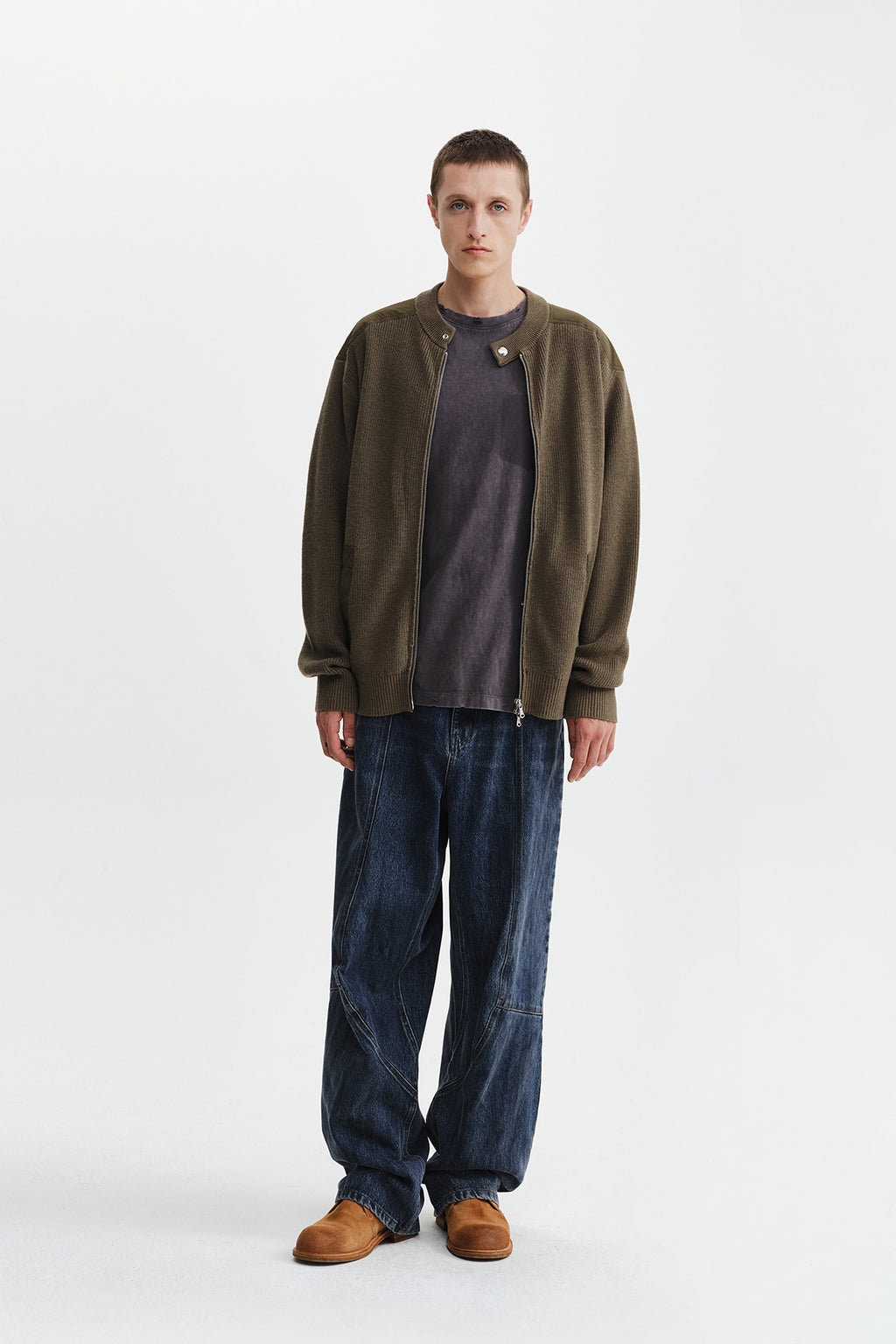 Matin Kim - Patch Detail Knit Zip Up (Khaki) product image 10 | TRAB K-Fashion Australia