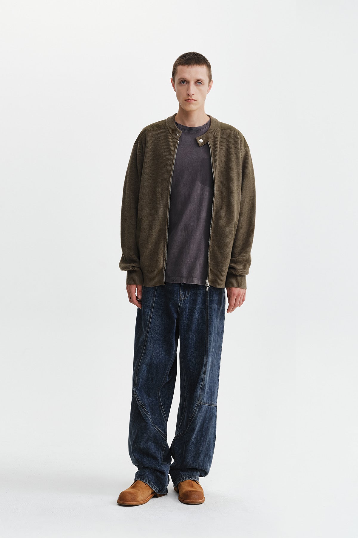 Matin Kim - Patch Detail Knit Zip Up (Khaki) product image 10 | TRAB K-Fashion Australia