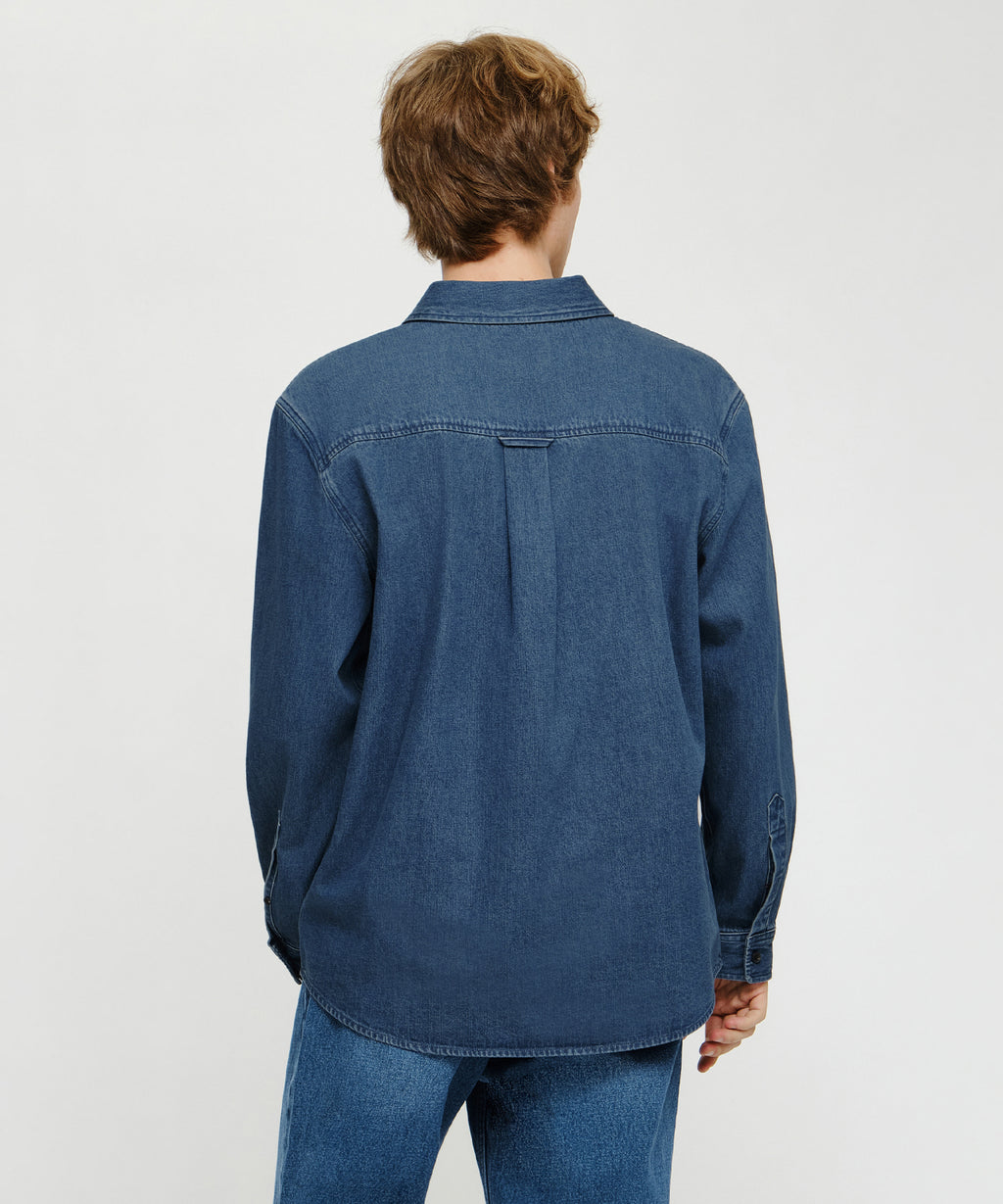 Marithe & Francois Girbaud - Micro Classic Logo Oversized Denim Shirt (Blue) product image 3 | TRAB K-Fashion Australia