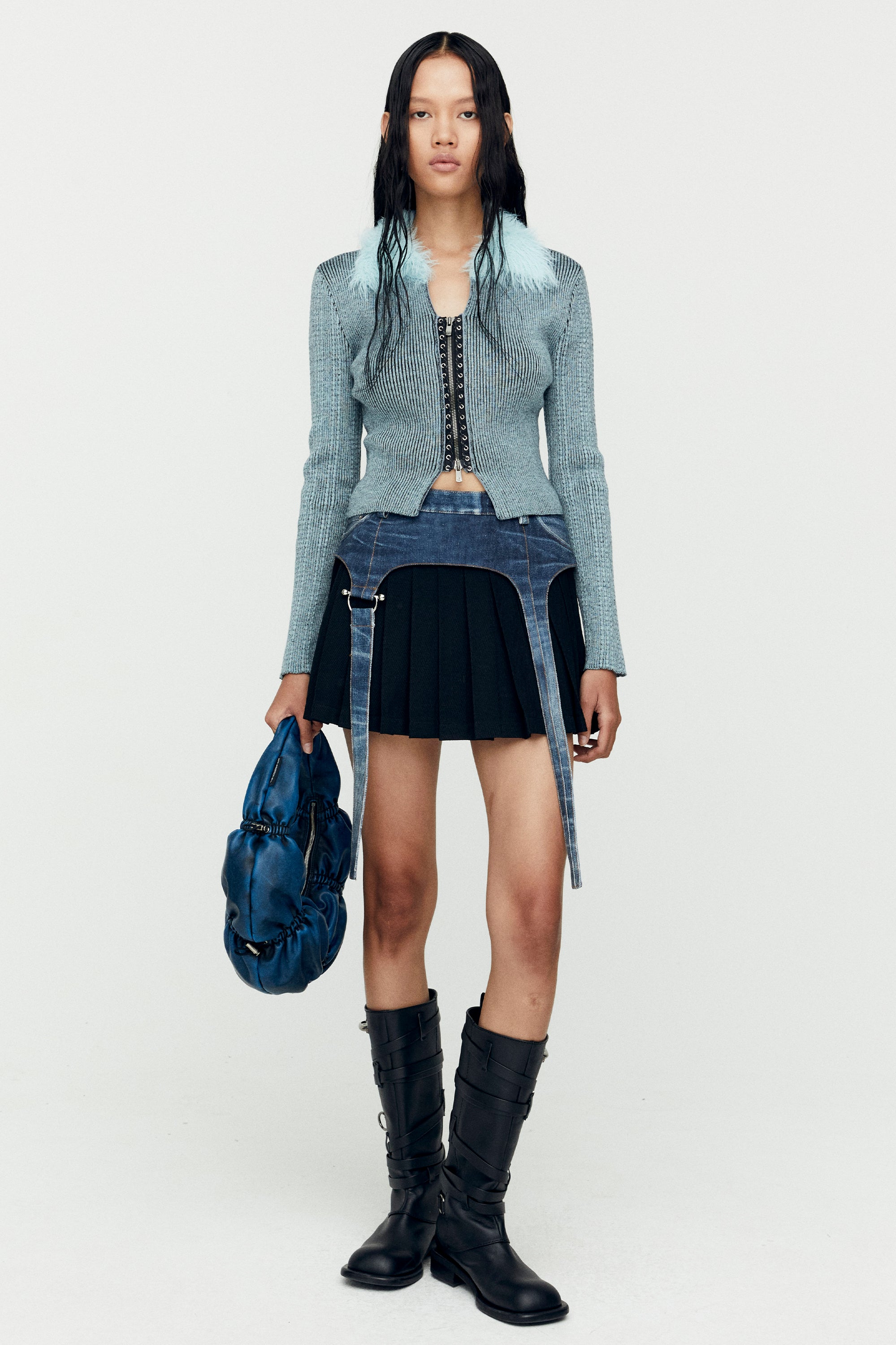 Andersson Bell - Lace-Up Knit Cardigan (Blue) product image 5 | TRAB K-Fashion Australia