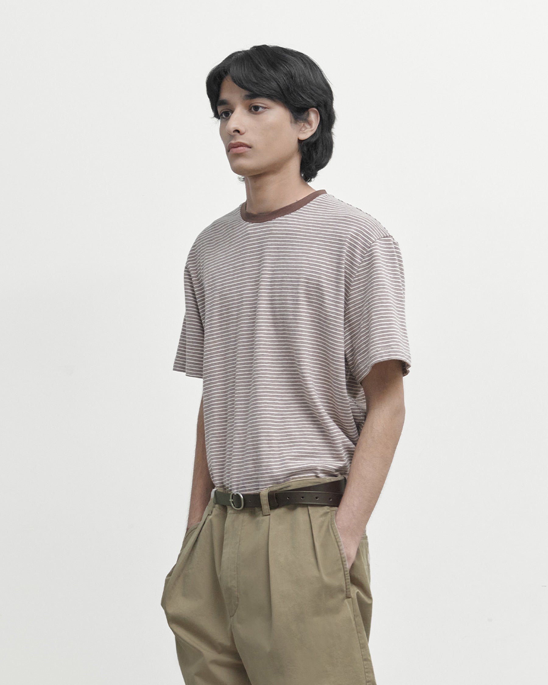 Brownyard - [Pre-Order – Ships May 29] Waist Cut Stripe T Shirt (Pink) product image 1 | TRAB K-Fashion Australia