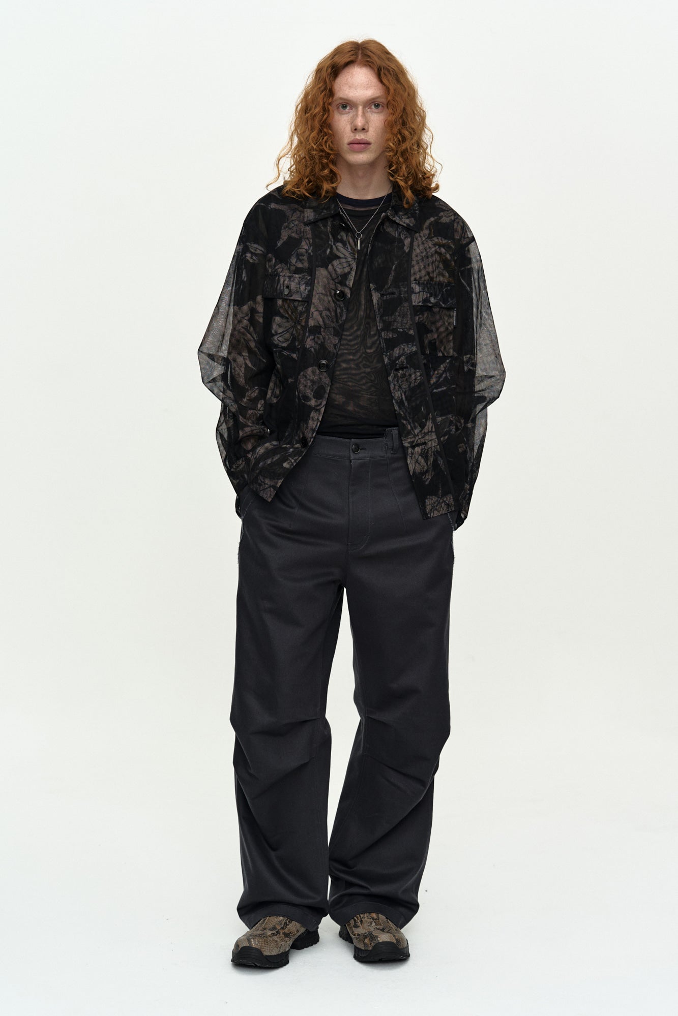 Andersson Bell - Karim Sheer Flower Printed Over Shirt (Black/Beige) product image 8 | TRAB K-Fashion Australia