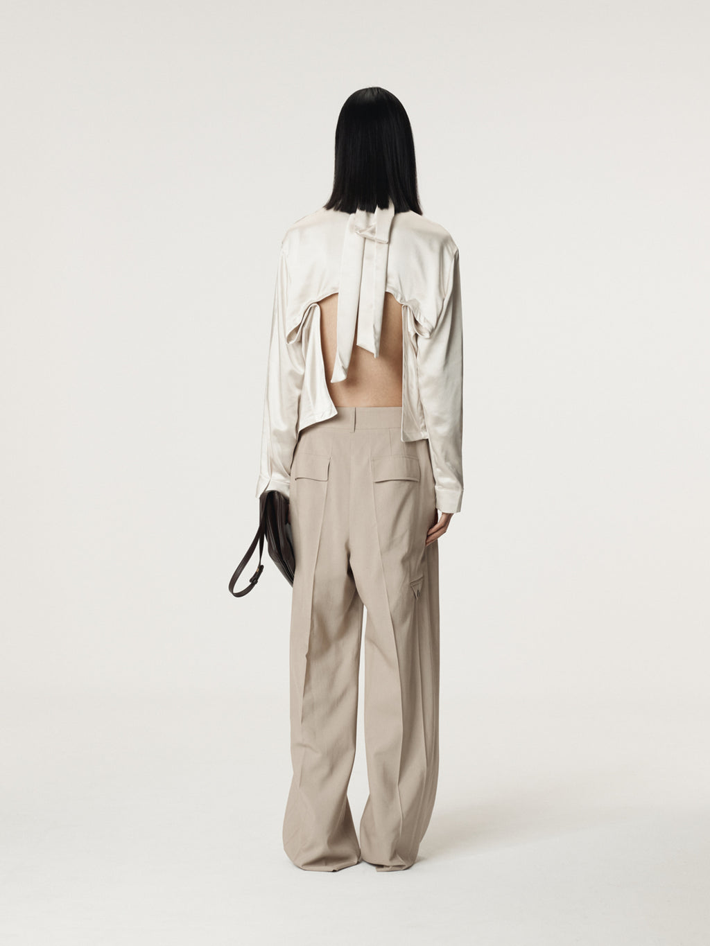 Recto - Open Back Scarf Satin Blouse (Pale Beige) product image 3 | TRAB K-Fashion Australia