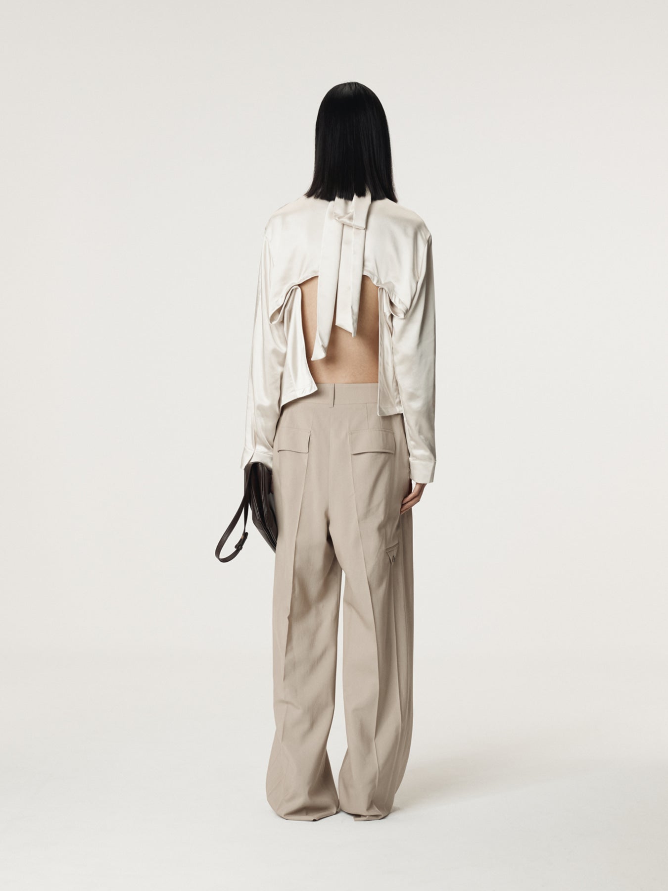 Recto - Open Back Scarf Satin Blouse (Pale Beige) product image 3 | TRAB K-Fashion Australia