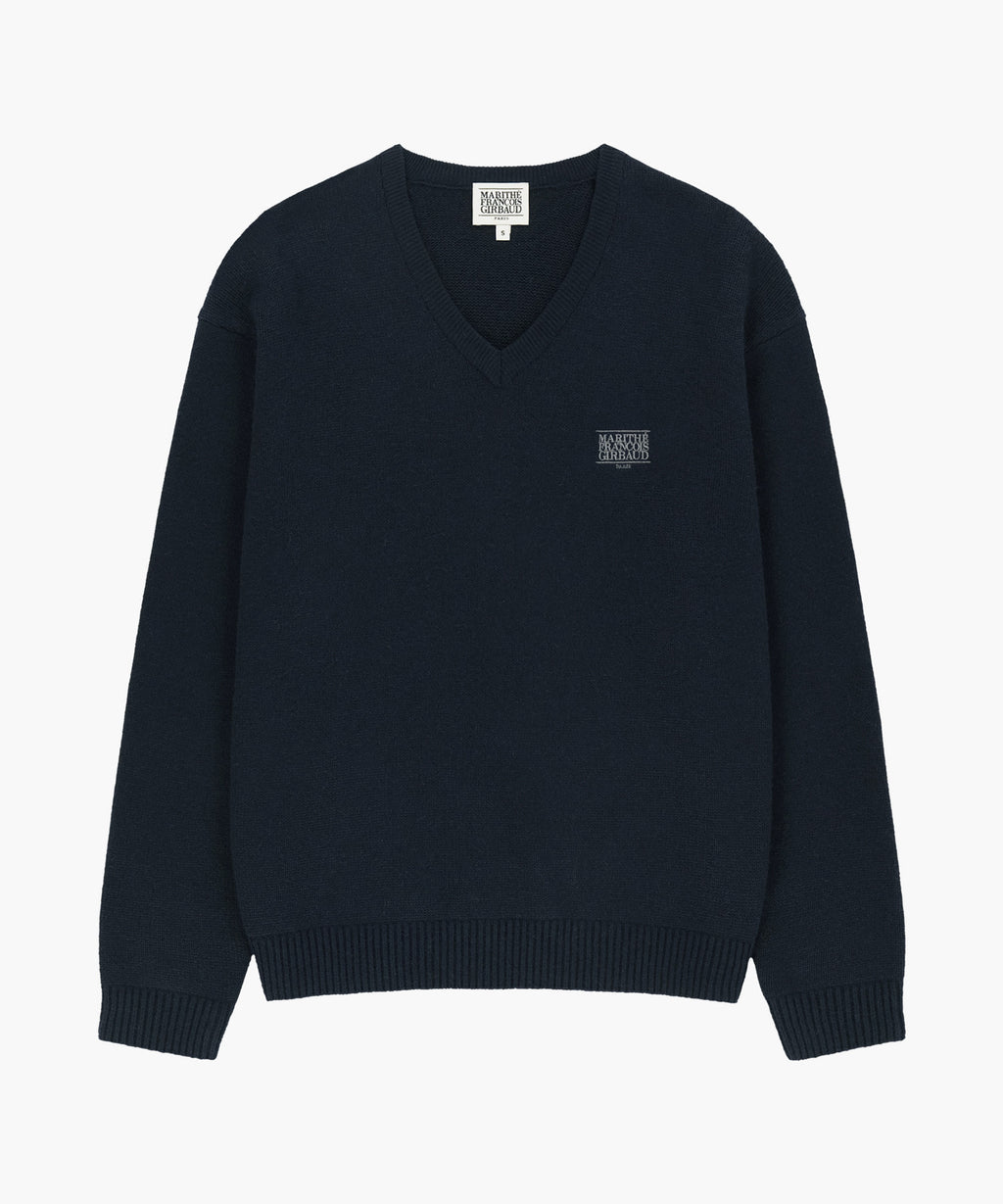 Marithe & Francois Girbaud - Small Classic Logo Oversized V-neck Knit Pullover (Dark Navy) product image 5 | TRAB K-Fashion Australia