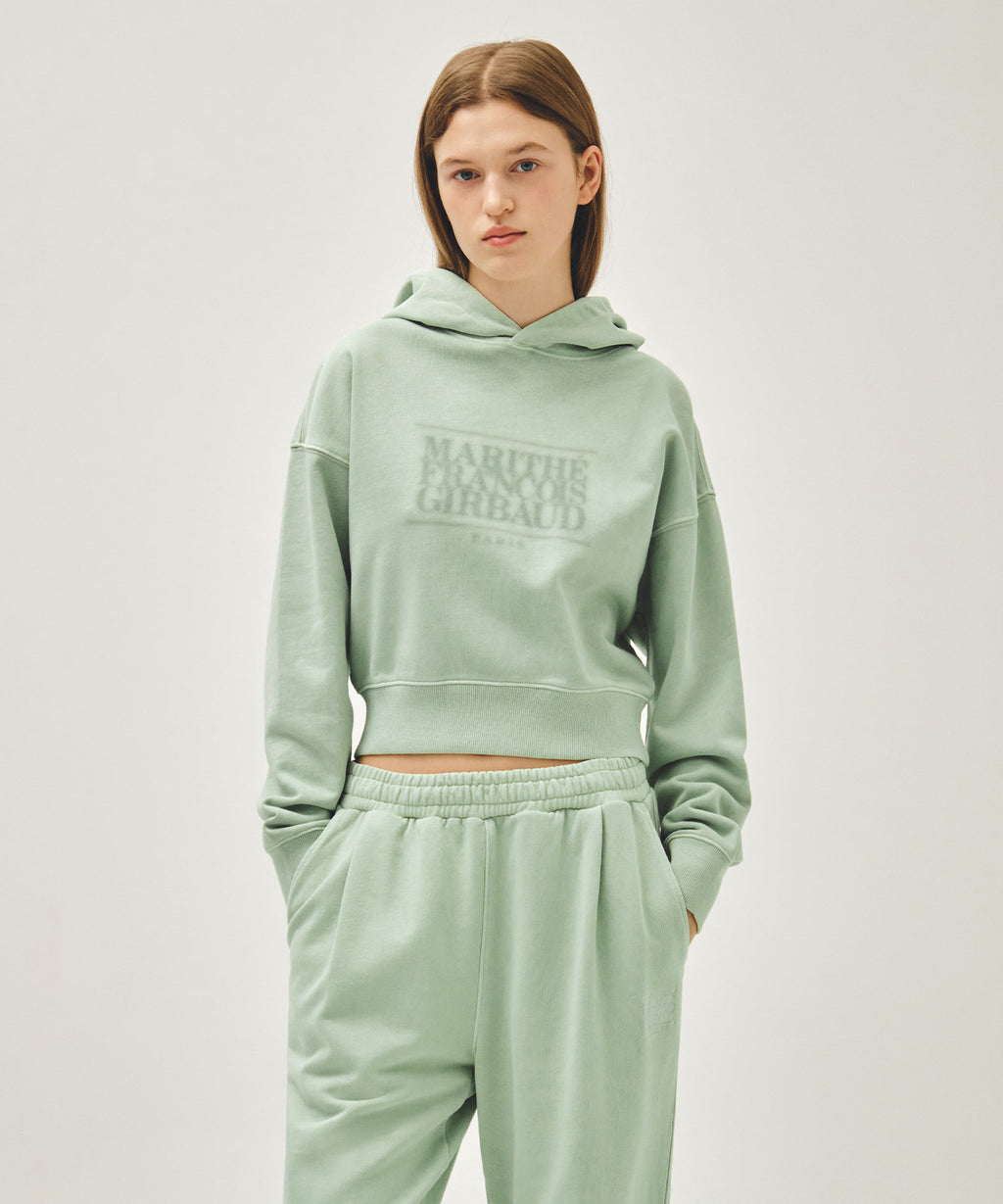 Marithe & Francois Girbaud - Shadow Classic Logo Dyeing Crop Hoodie (Mint) product image 1 | TRAB K-Fashion Australia