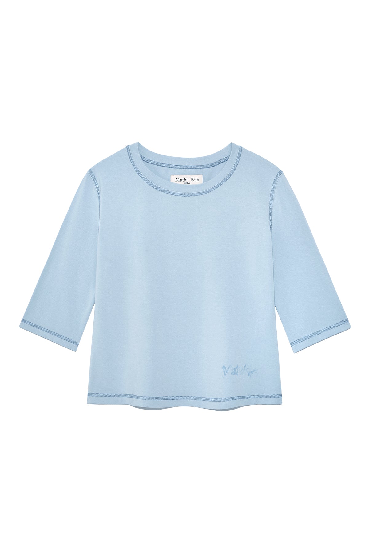Matin Kim - Three Quarter Logo Slim Top (Light Blue) product image 1 | TRAB K-Fashion Australia