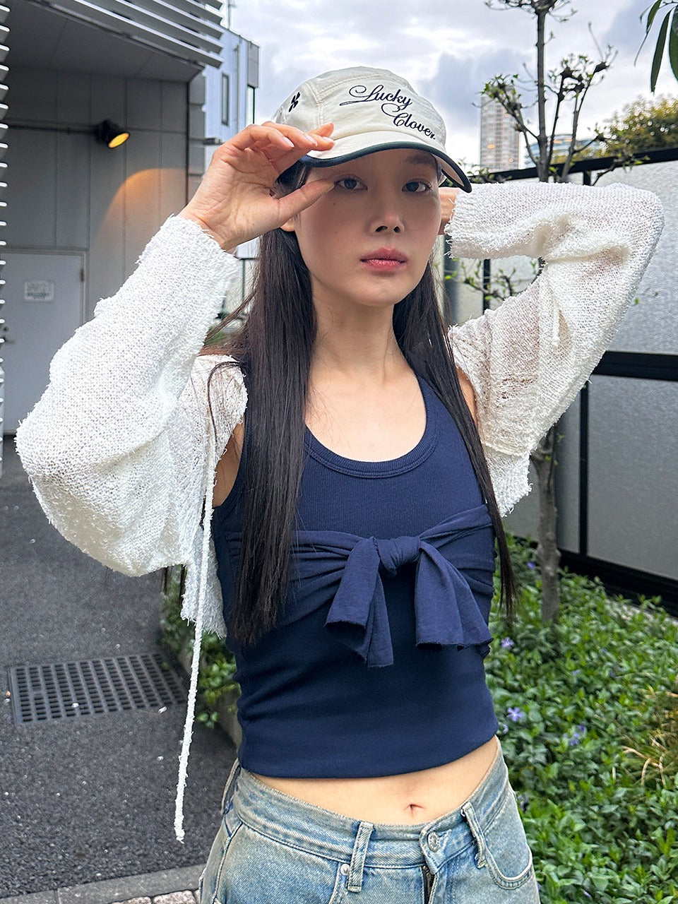 Margarin Fingers - Lucky Clover Camp Cap (Cream Navy) product image 1 | TRAB K-Fashion Australia