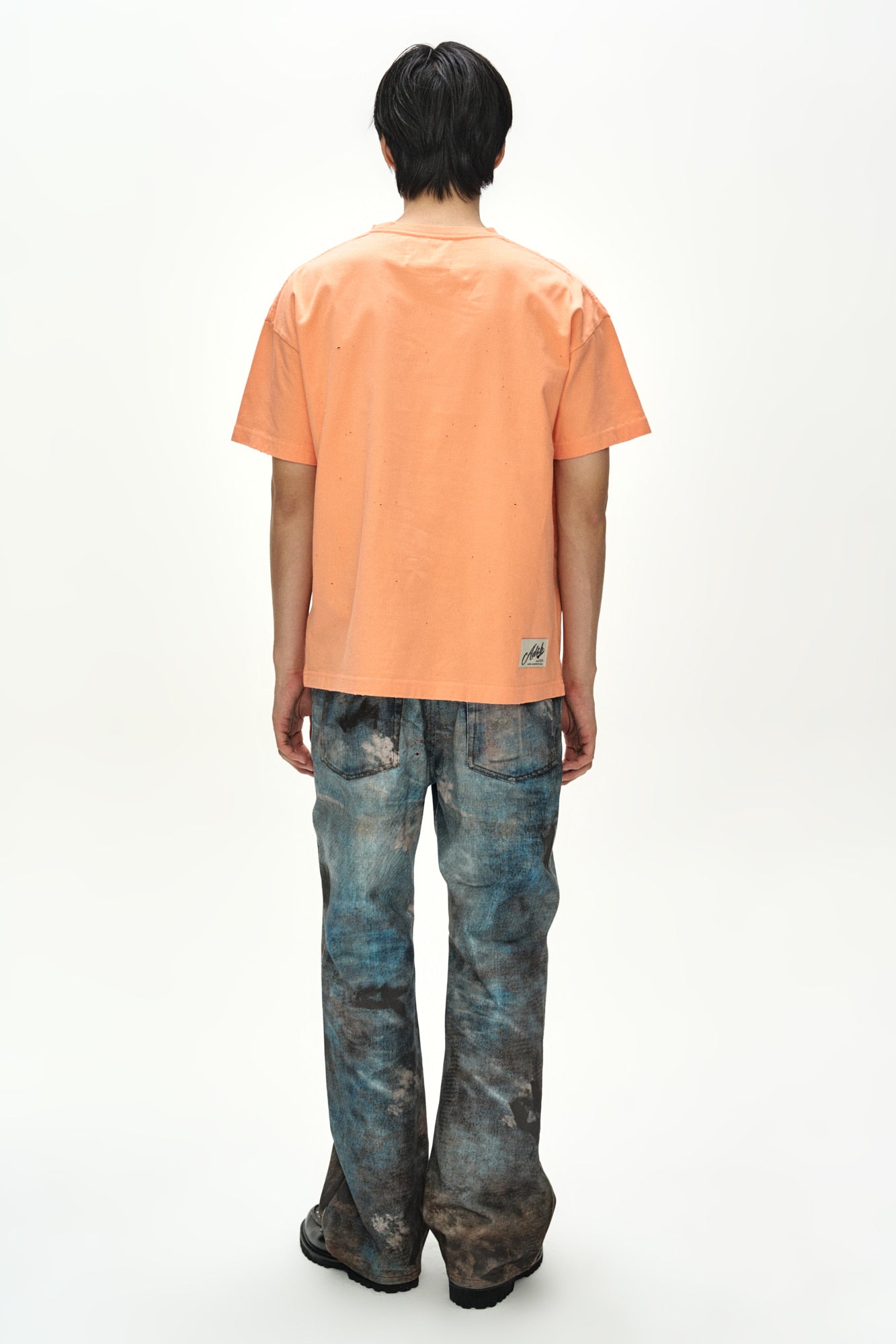 Andersson Bell - (essential) Unisex Spray Washed Heart Message T-Shirt (Orange) product image 9 | TRAB K-Fashion Australia