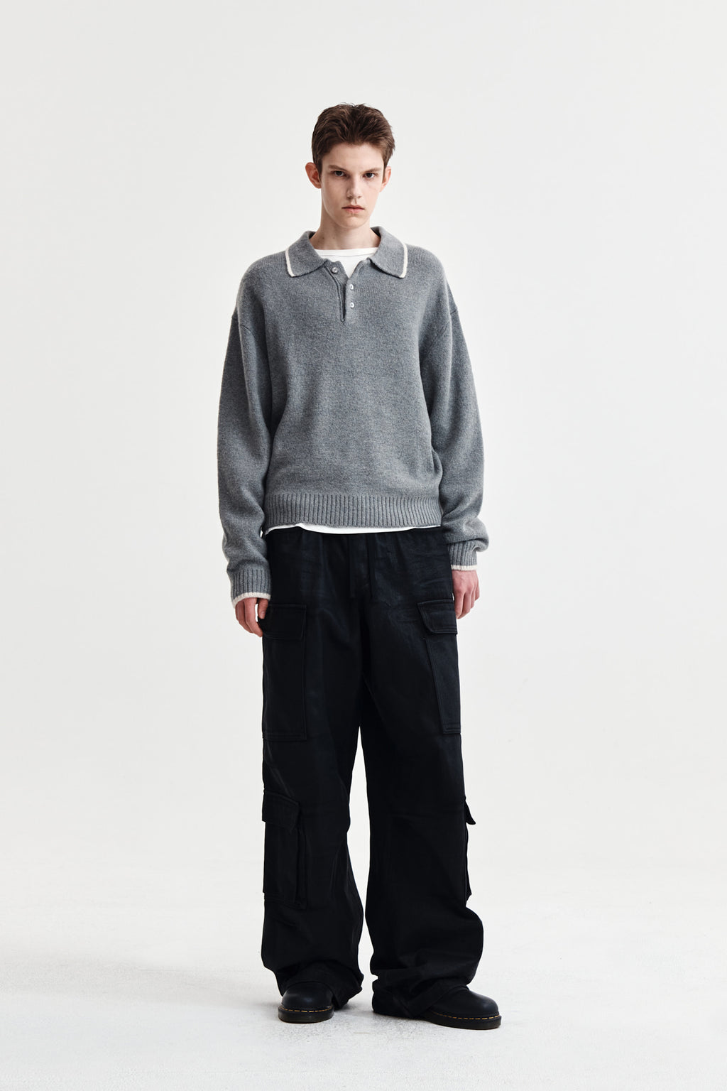 Matin Kim - Back Logo Collar Knit Top (Grey) product image 9 | TRAB K-Fashion Australia