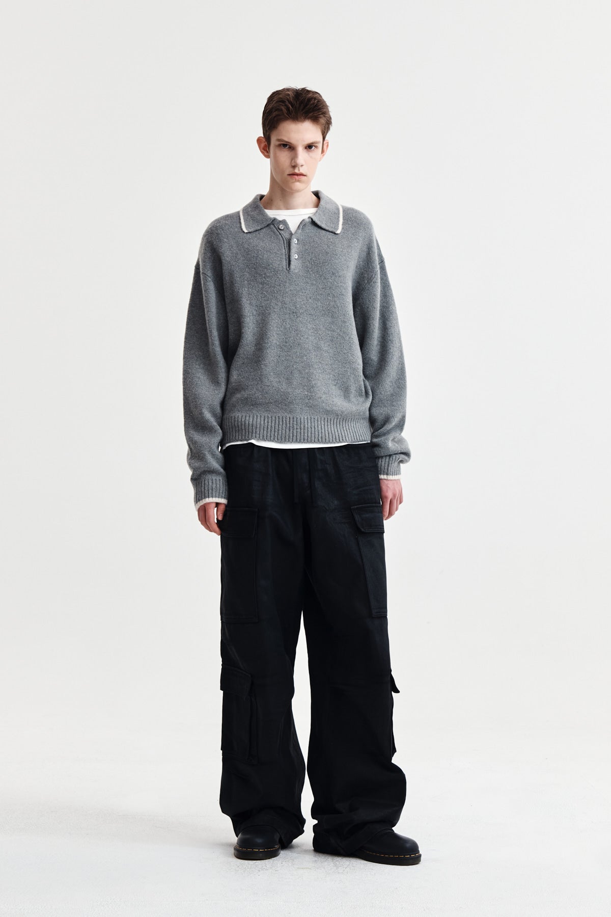 Matin Kim - Back Logo Collar Knit Top (Grey) product image 9 | TRAB K-Fashion Australia