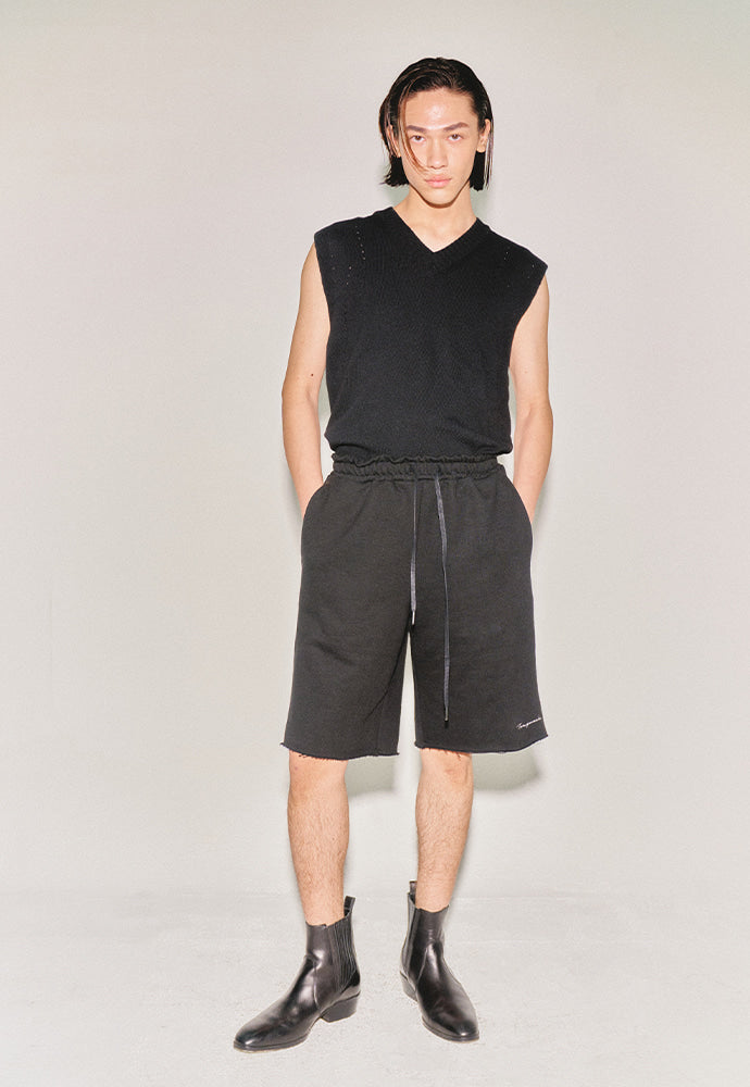 Tonywack - Heavyweight Brushed-Jersey Logo Embroidered Shorts (Black) product image 1 | TRAB K-Fashion Australia