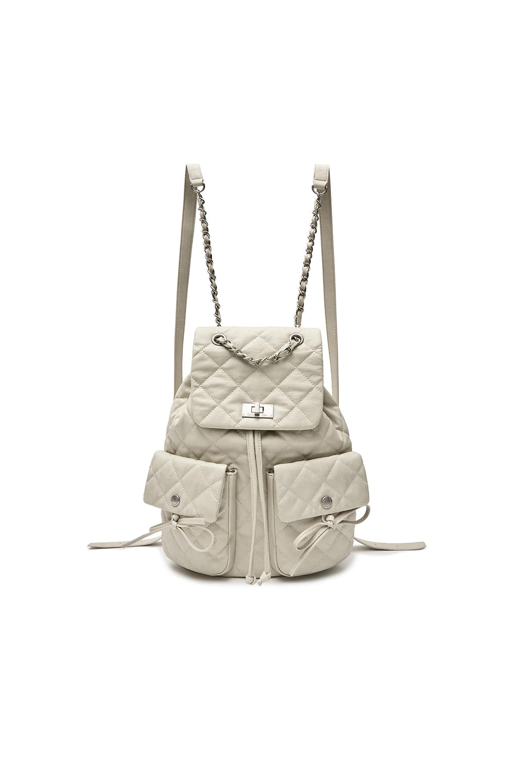 Matin Kim - Double Pocket Quilting Backpack (Light Beige) product image 1 | TRAB K-Fashion Australia