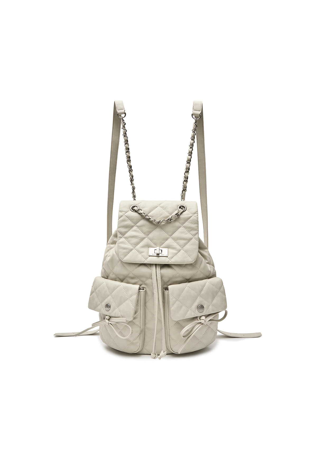 Matin Kim - Double Pocket Quilting Backpack (Light Beige) product image 1 | TRAB K-Fashion Australia
