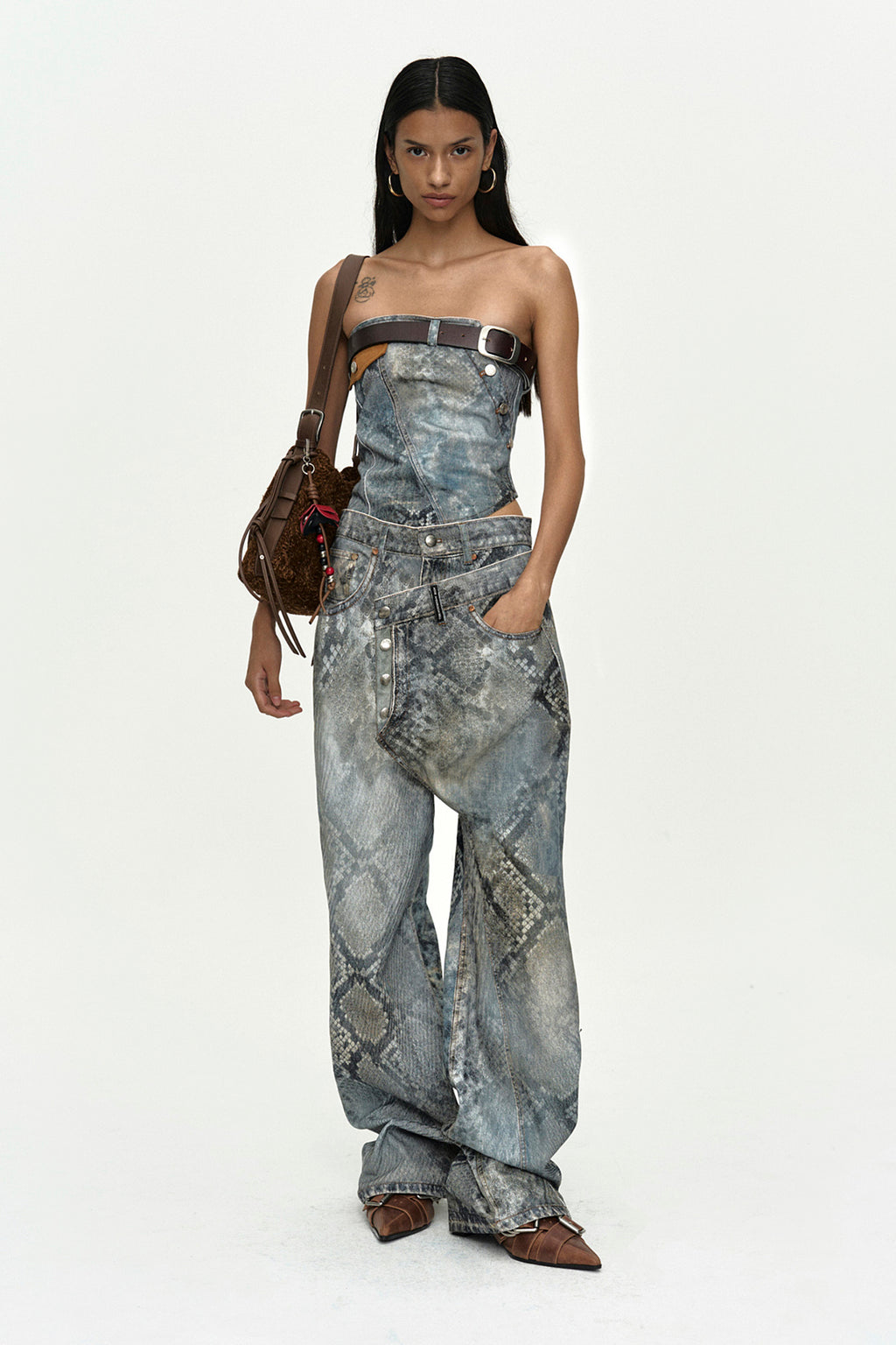 Andersson Bell - Python Fade Denim Printed Overlay Jeans (Blue) product image 2 | TRAB K-Fashion Australia