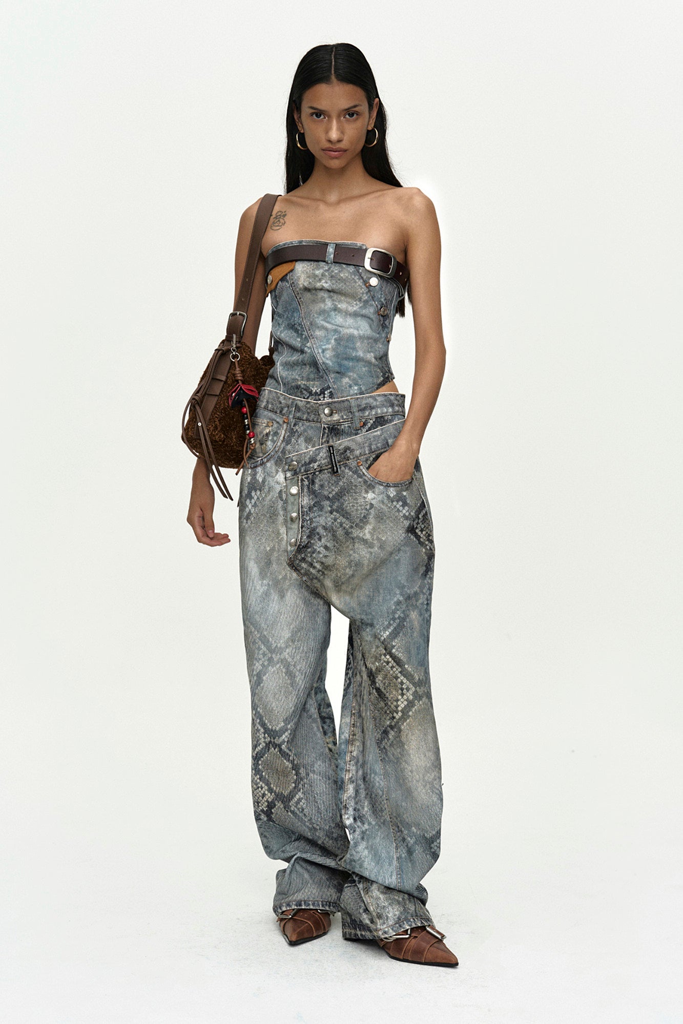 Andersson Bell - Python Fade Denim Printed Overlay Jeans (Blue) product image 2 | TRAB K-Fashion Australia