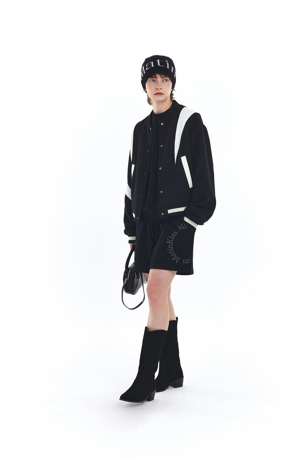 Matin Kim - Logo Jacquard Short Beanie (Black) product image 7 | TRAB K-Fashion Australia