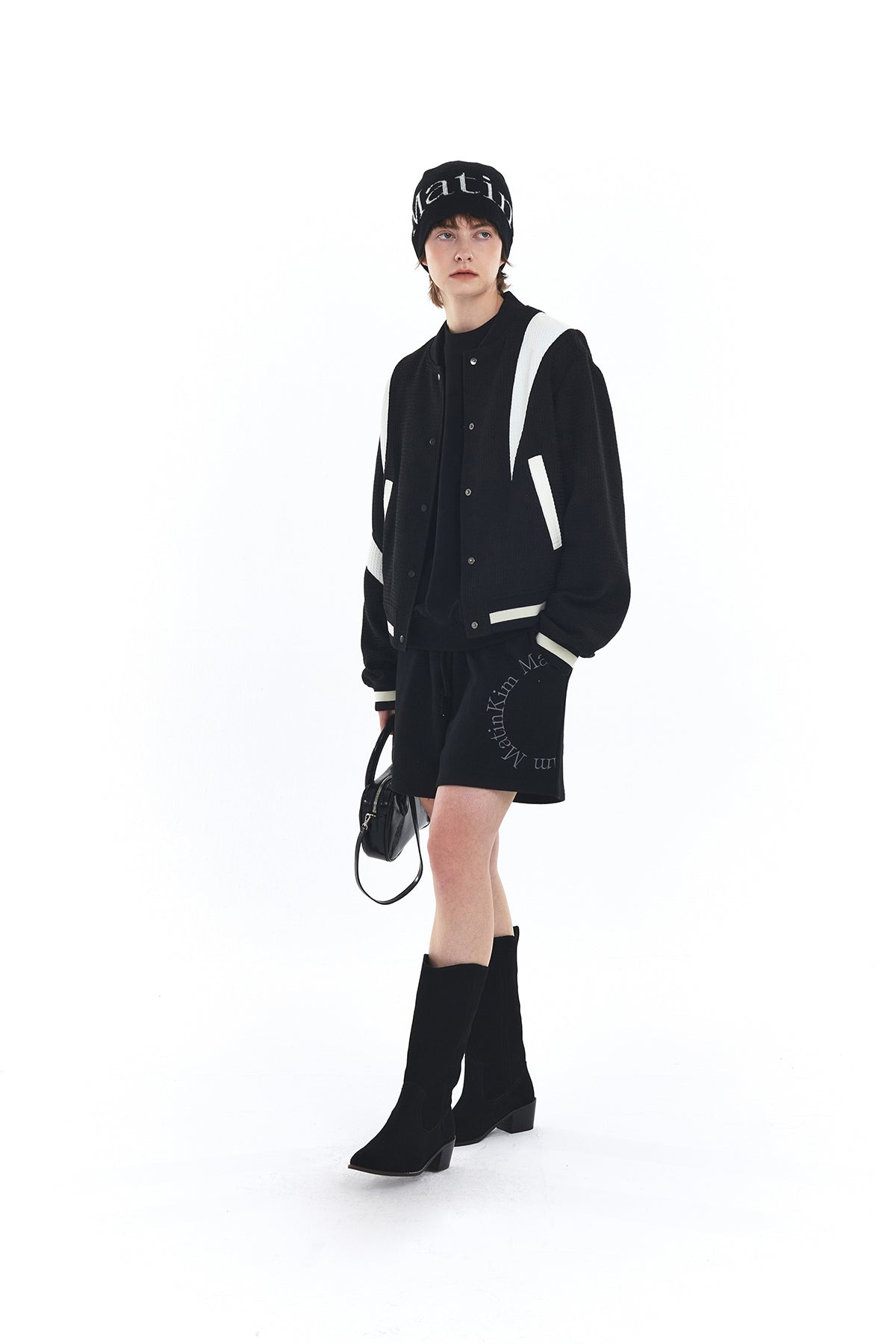 Matin Kim - Logo Jacquard Short Beanie (Black) product image 7 | TRAB K-Fashion Australia