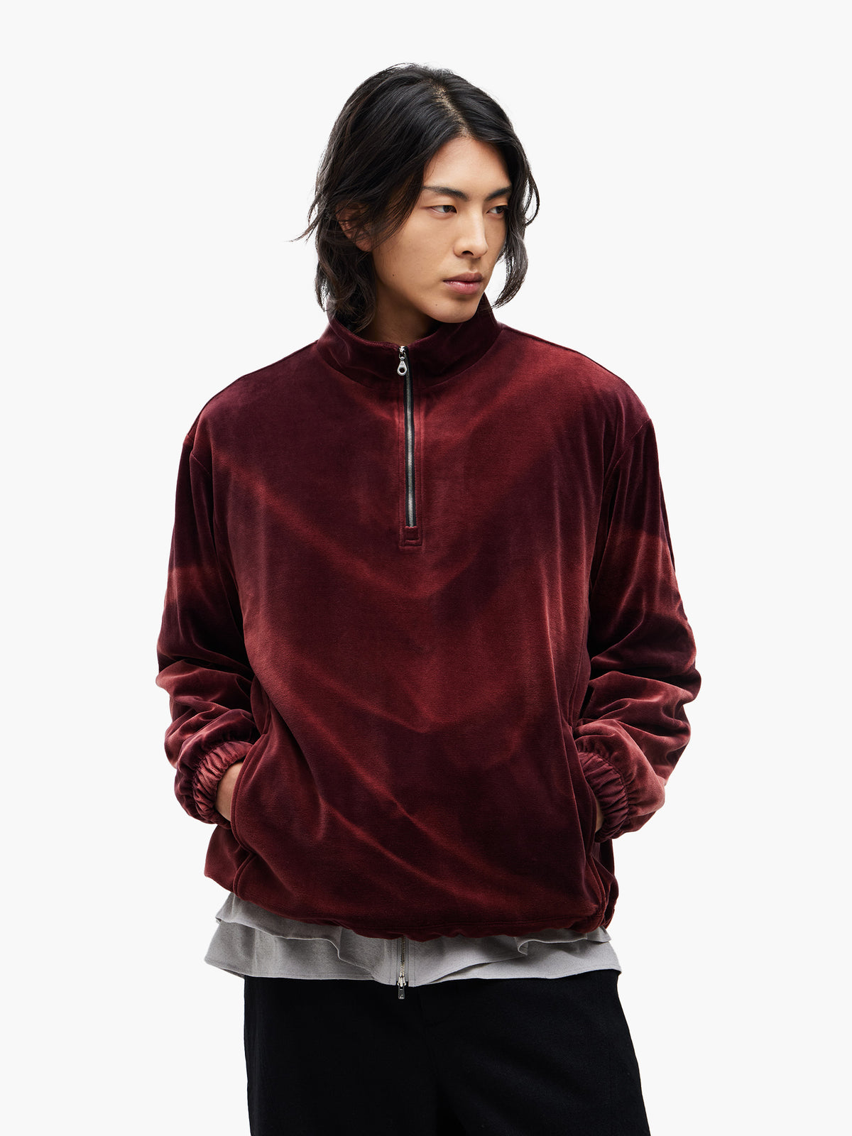 Jiyong Kim - Sun-Bleached Half-Zip Sweatshirt (Burgundy) product image 2 | TRAB K-Fashion Australia