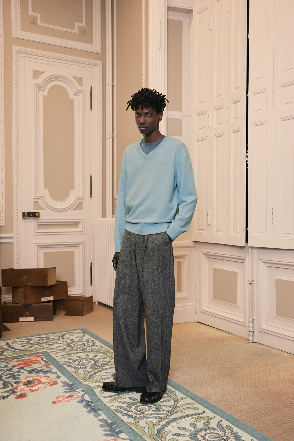STU - Pin Tuck V-neck Knit (Sky Blue) product image 10 | TRAB K-Fashion Australia