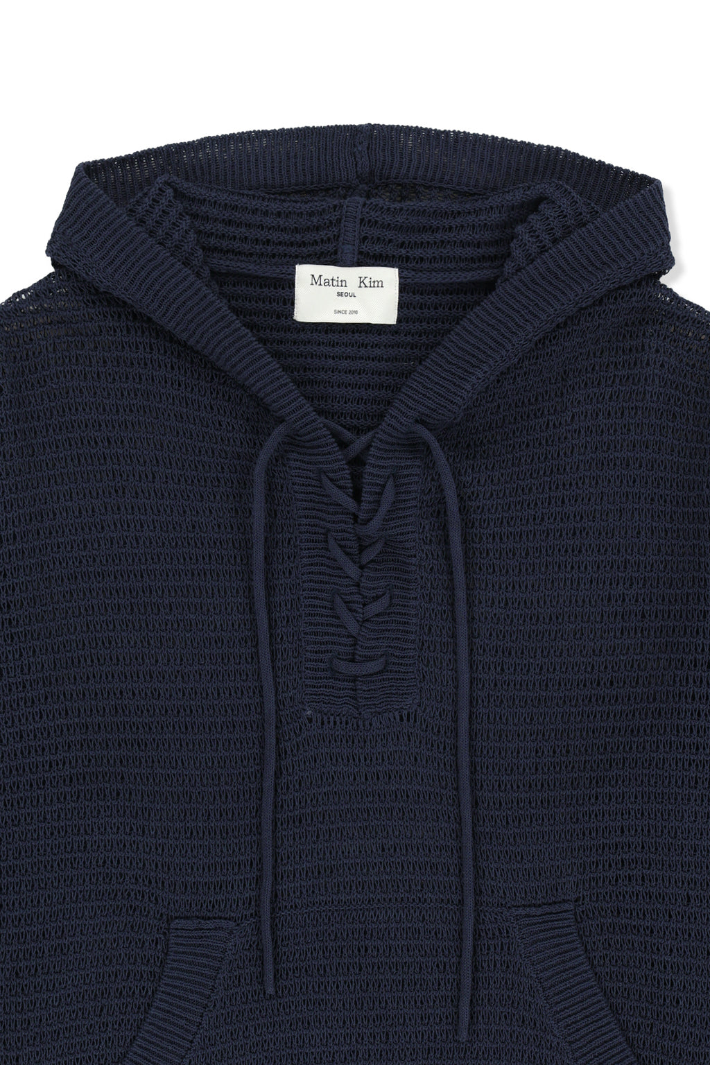 Matin Kim - Oversized Mesh Knit Hoodie (Navy) product image 3 | TRAB K-Fashion Australia