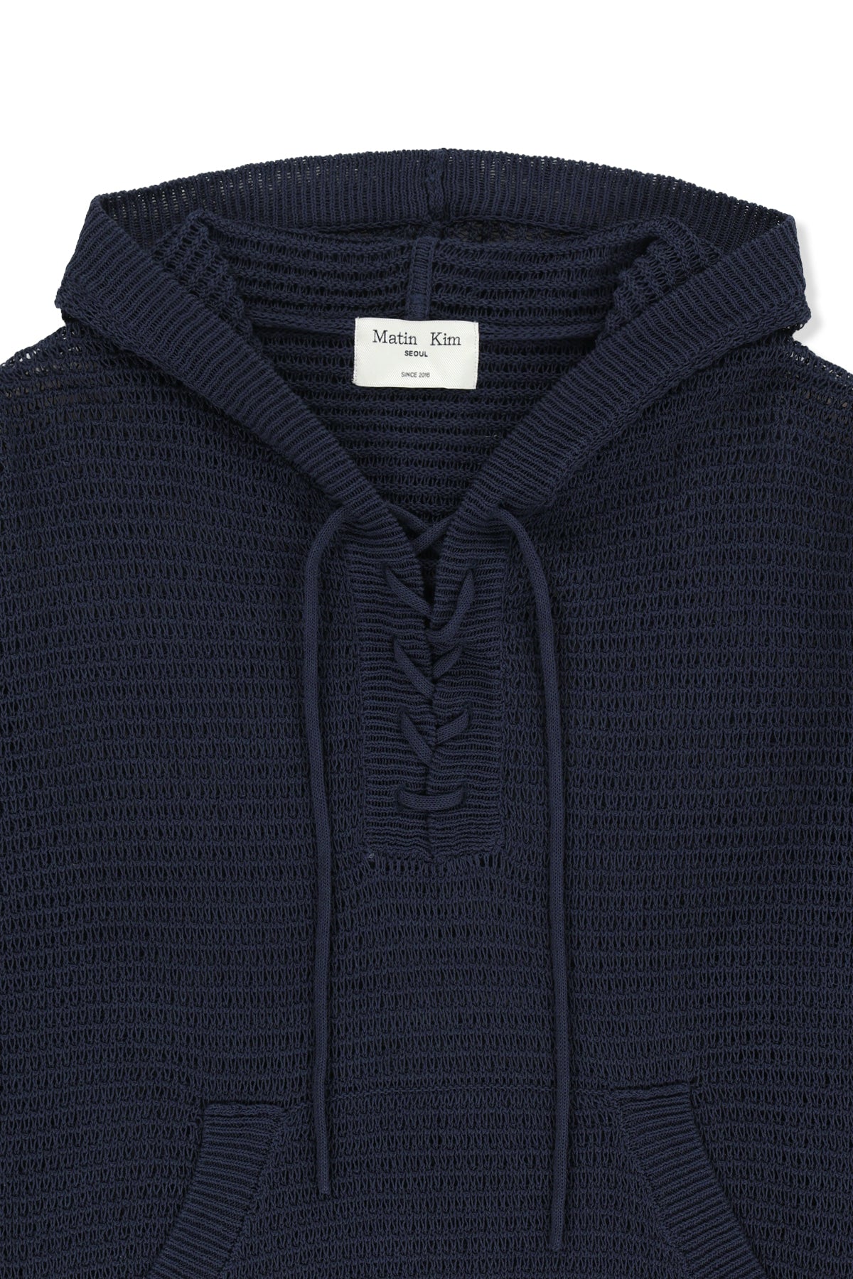 Matin Kim - Oversized Mesh Knit Hoodie (Navy) product image 3 | TRAB K-Fashion Australia